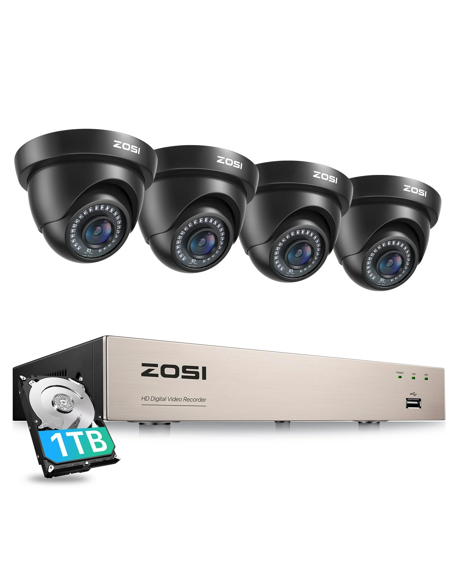 ZOSI 8CH 1080P Kit DVR Sorveglianza 1TB con Telecamera Esterna 2MP | Rilevamento IA Persone e Veicoli, Avviso Istantaneo e APP Gratuita per Accesso da Remoto