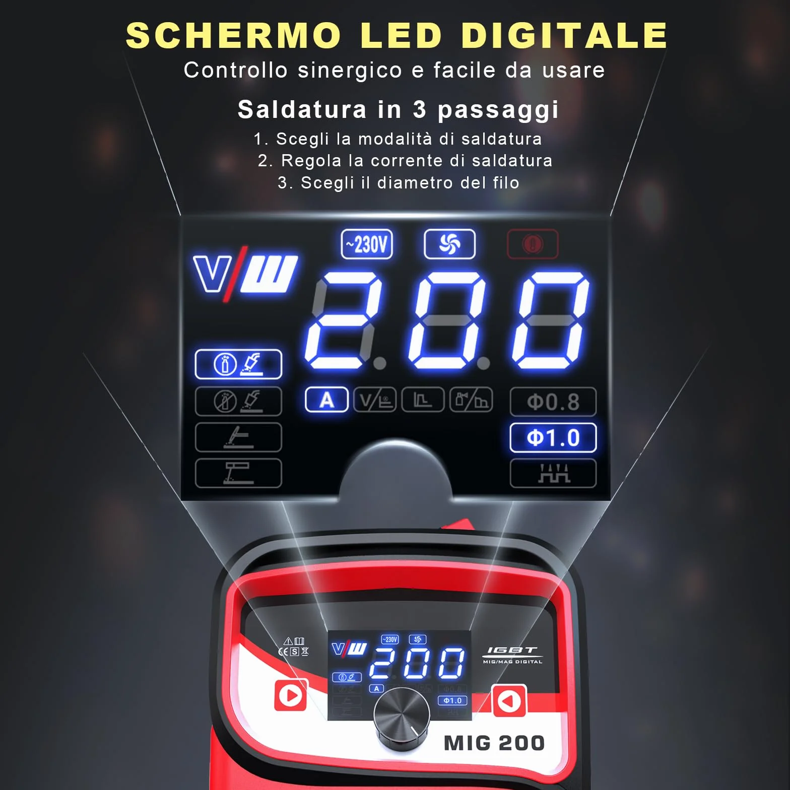 VECTOR WELDING Saldatrice a Filo Continuo 4-in-1 MIG/MAG/MMA/LIFT TIG con Display Digitale