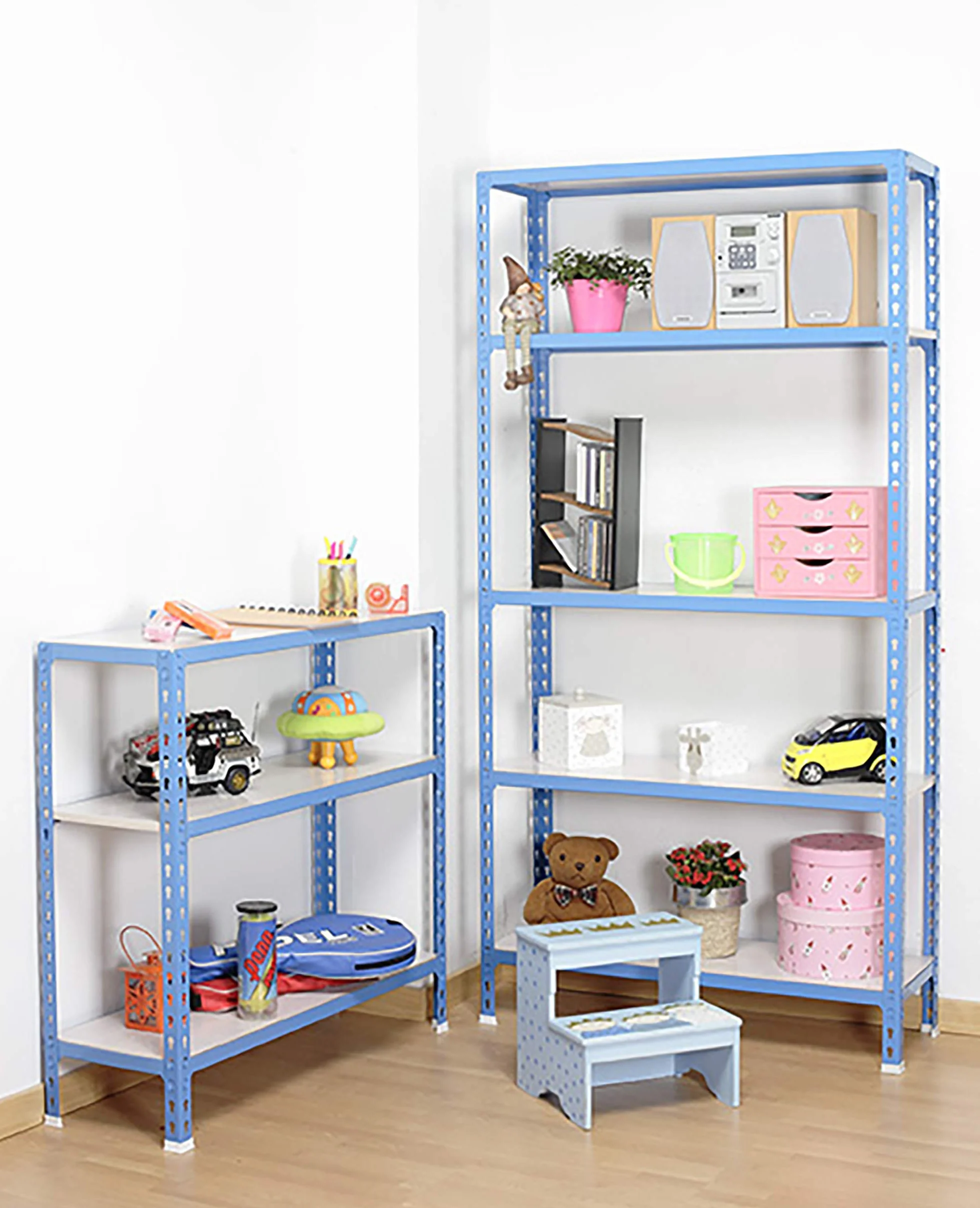 Simon Rack Étagère Rangement 3 Niveaux 180 kg Charge Lourde 900x1000x500 mm Bleu Blanc