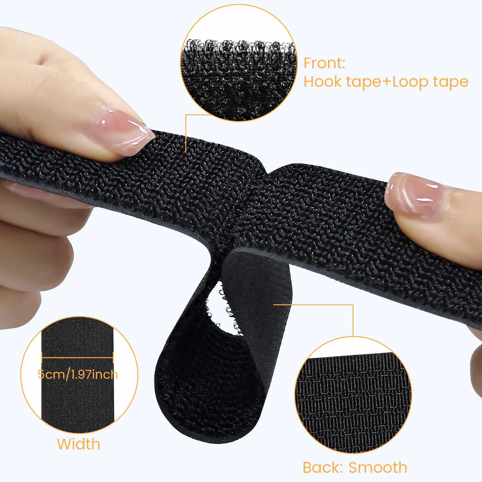 Cinghie per cavi regolabili 5 m x 5 cm 10 anelli antigraffio riutilizzabile nero