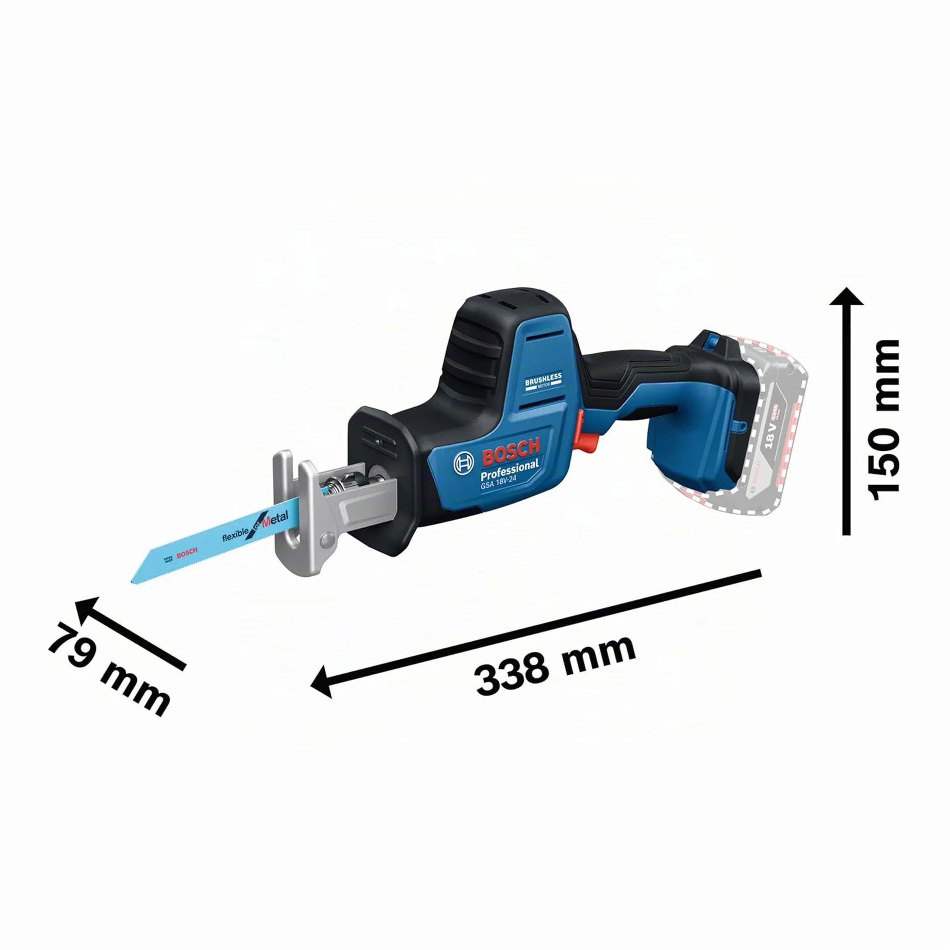 Bosch Professional 18V System Sega universale a batteria GSA 18V-24 (incl. S922EF, S2345X, kit di aggancio su scala, L-BOXX senza batteria/caricabatteria)