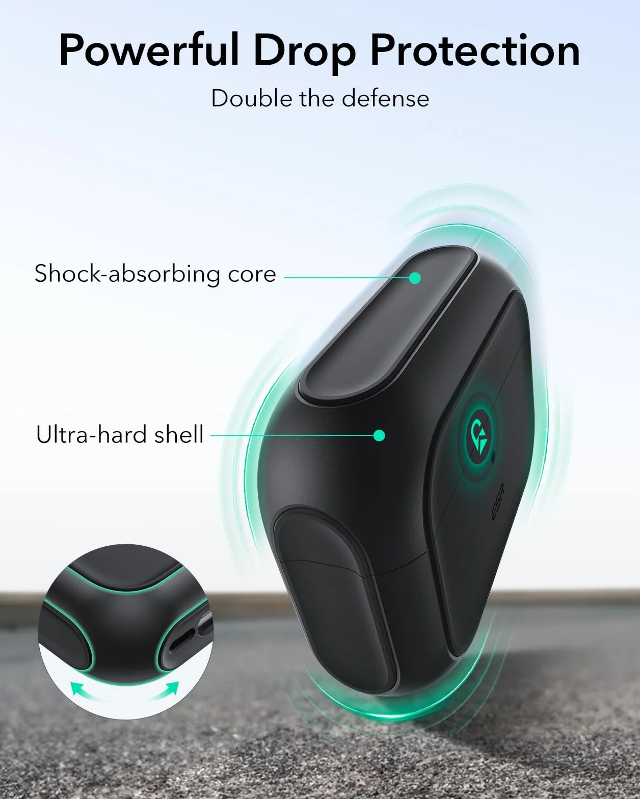 ESR Custodia per AirPods Pro 3, Compatibile con la custodia AirPods Pro di 3a Gen (2025), Compatibile con MagSafe, Protezione completa contro le cadute, Cordino incluso, Nero