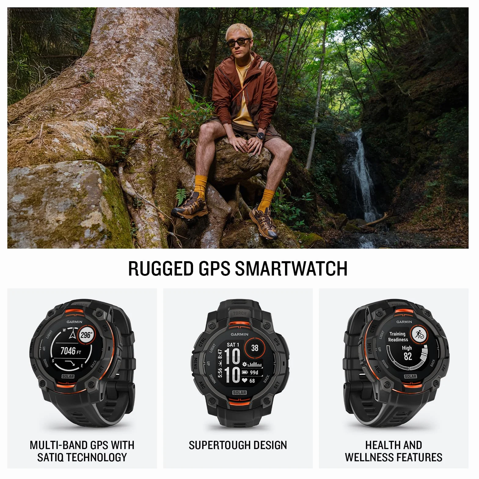 Garmin Instinct 3, Smartwatch, 45mm, Display SOLAR, Lunetta in alluminio, GPS Multi-band, 10ATM, Torcia LED, 90+ App per lo Sport, Pay, Connect IQ, Autonomia 28 giorni, Black Bezel