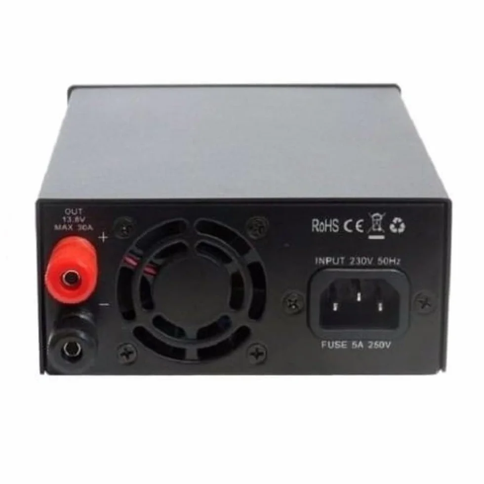 Alinco DM-430E Alimentatore Switching Ultra Compatto 25A (30A Picco), Uscita Regolabile 5-15V o Fissa 13.8V, Connettori Anderson Powerpole, Voltmetro e Amperimetro Digitale