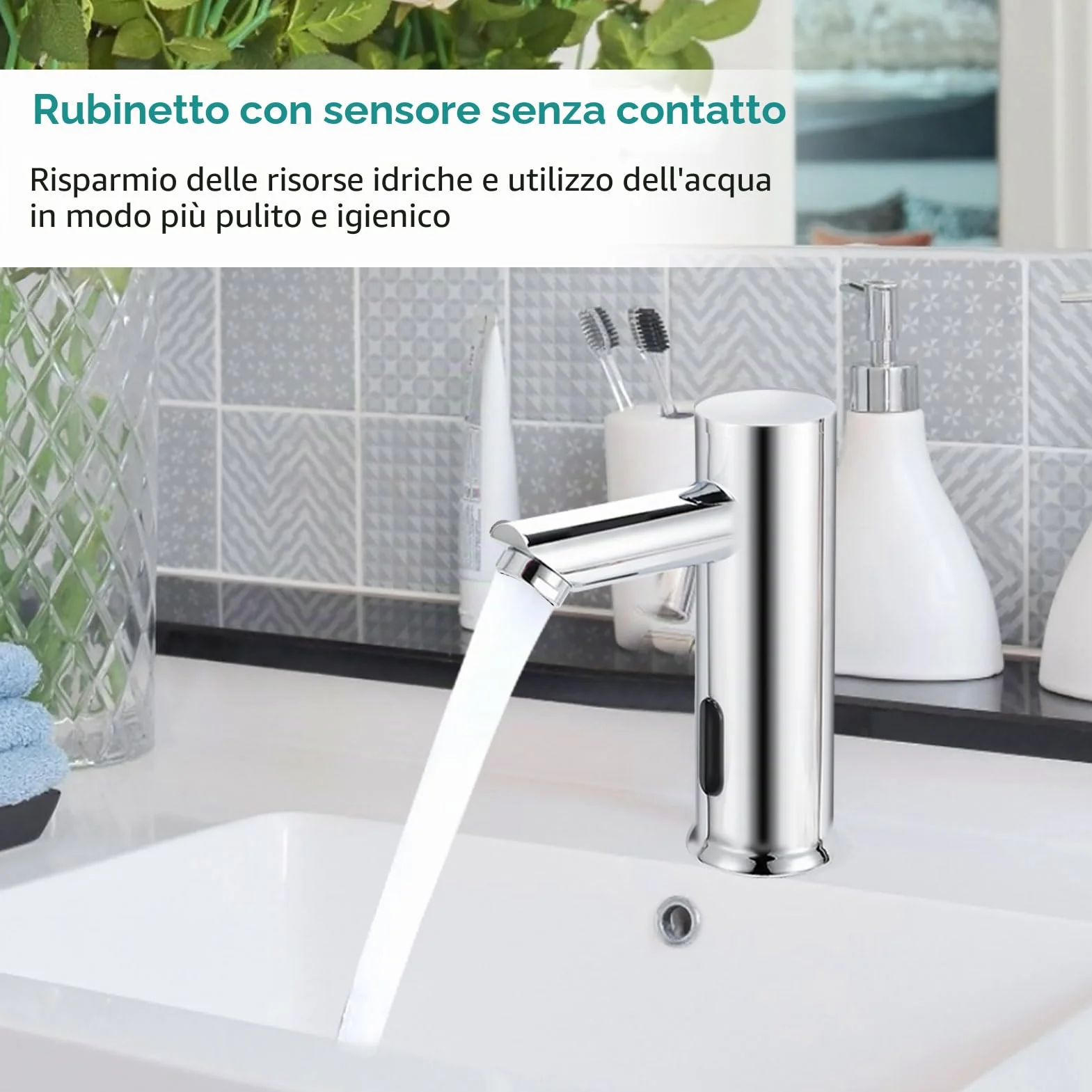 Gugxiom Rubinetto da Bagno Senza Contatto, Sensore Automatico Lavandino, Ottone Massiccio 1 Foro