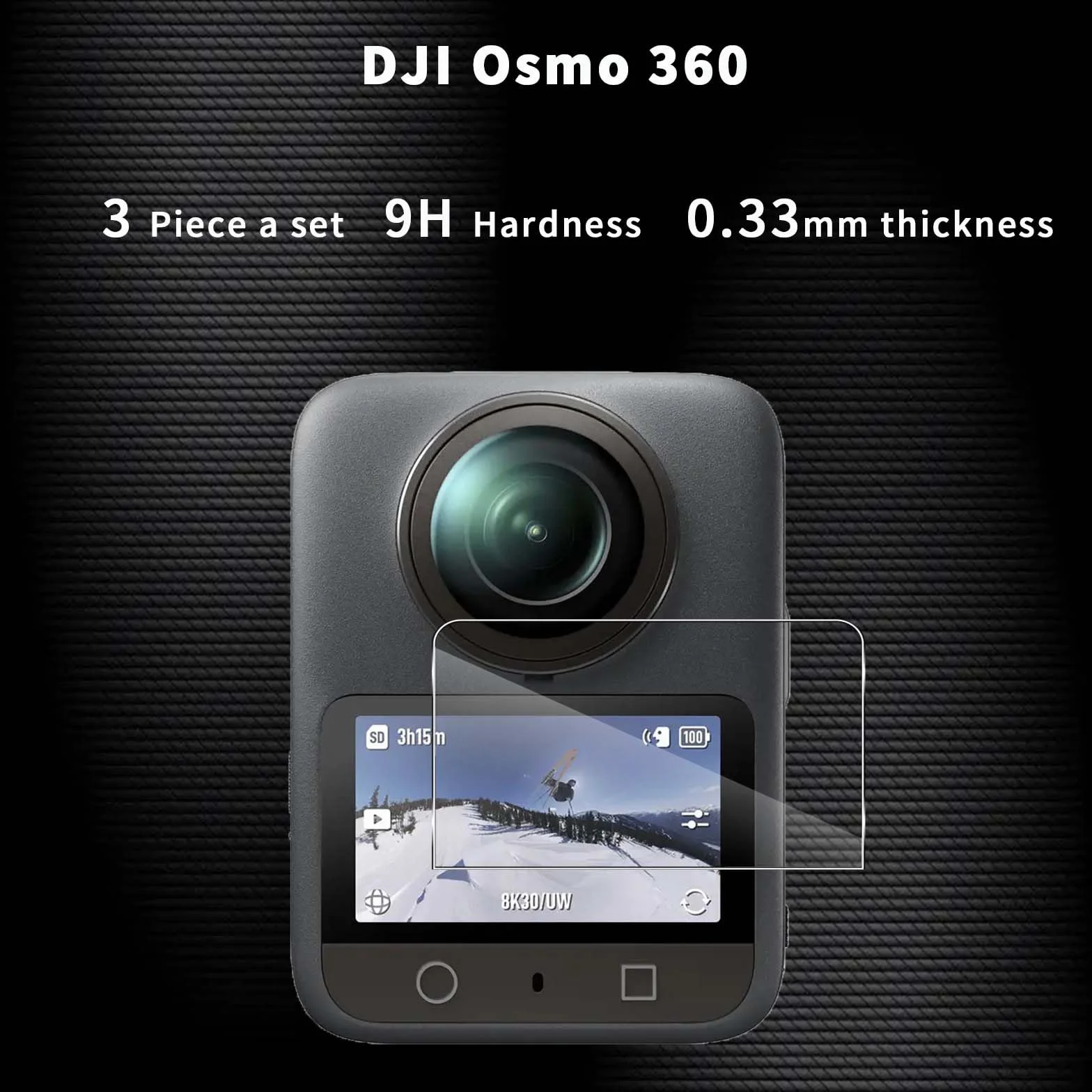 QULLOO Pellicola Vetro Protettiva per DJI Osmo 360 Accessories, Durezza 9H Anti-graffio HD Vetro Temperato Fotocamera Protezione [3 Pezzi]