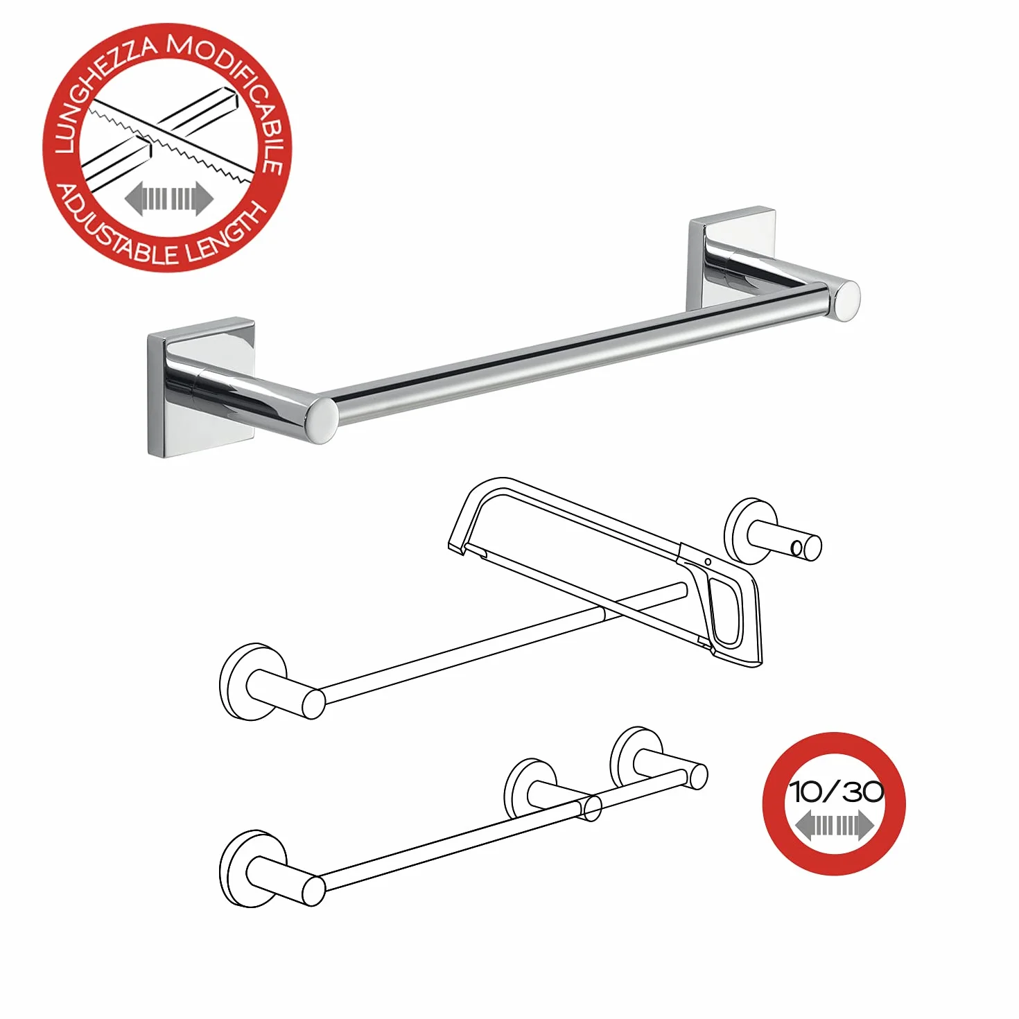 Gedy Manila Porta Asciugamani 30 cm Cromo Acciaio Inox 304