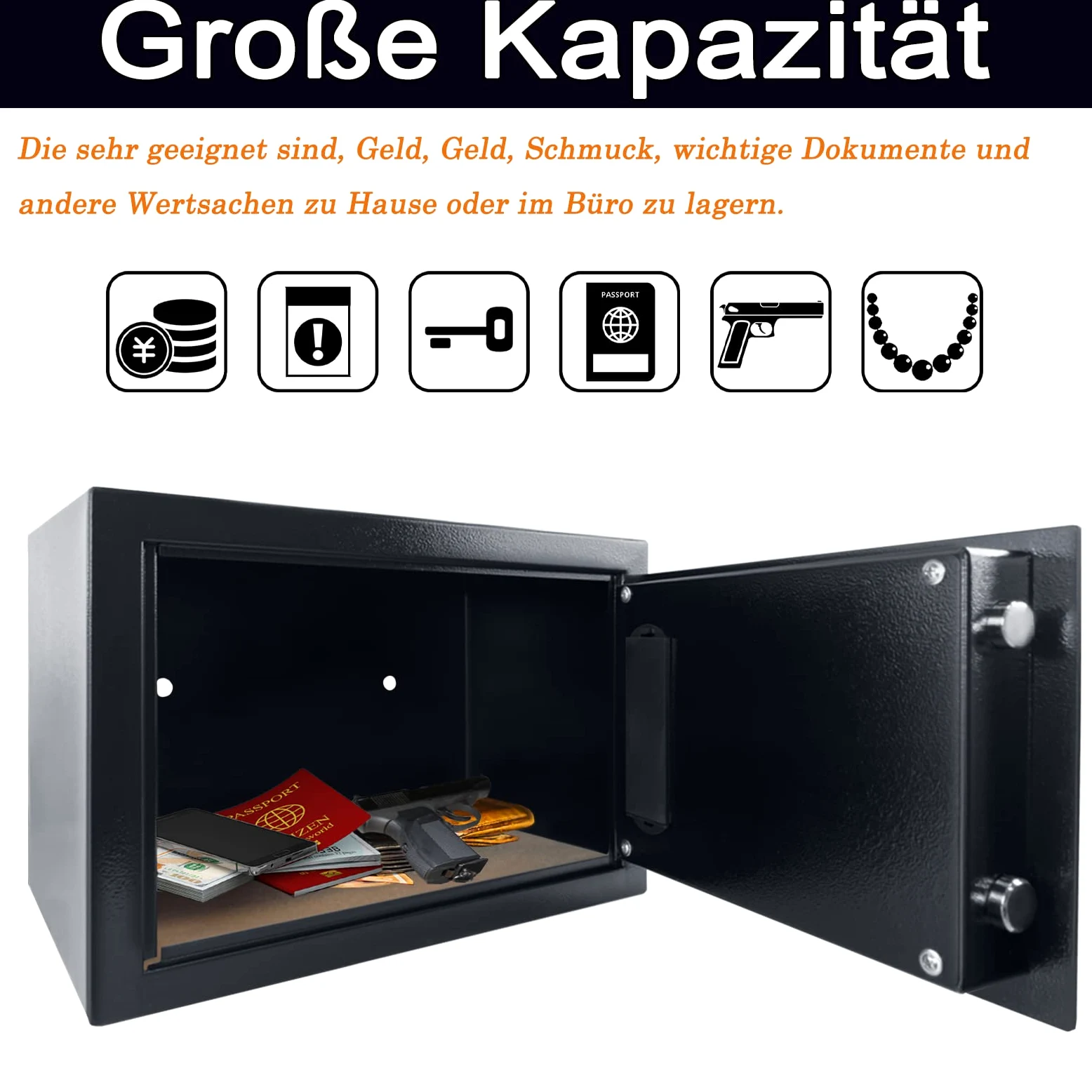 YRHome Cassaforte elettronica, cassaforte digitale per mobili, 12 l, 31 x 20 x 20 cm, cassaforte elettronica, cassaforte da parete, codice PIN con 2 chiavi