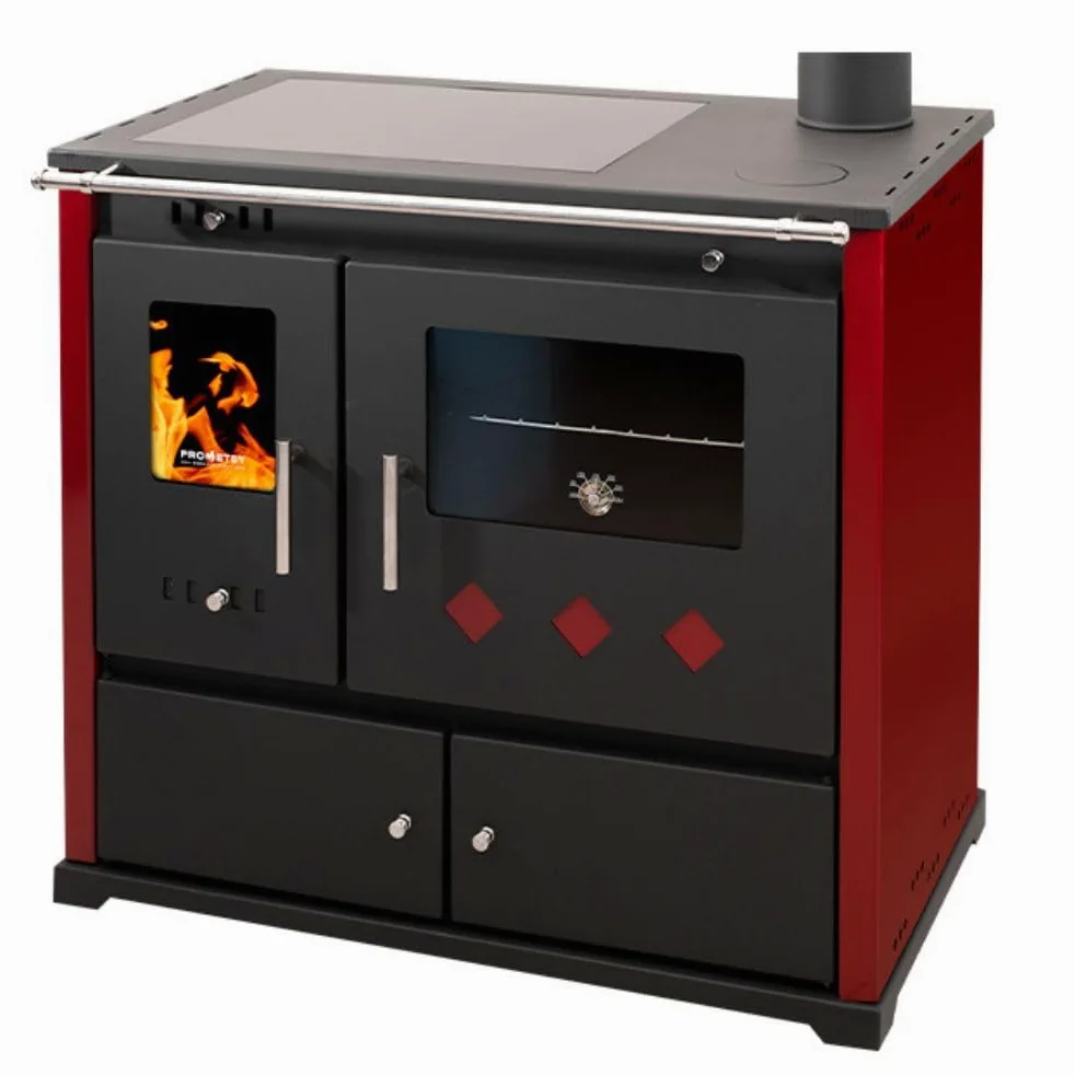 Prometey Practik Lux - Stufa a legna con piano in ceramica, 9,5 kW, classe energetica A+