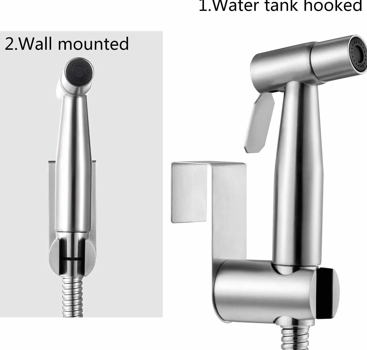 Bidet Portatile Kit Acciaio Inossidabile WC Doccia Deviatore 2 Vie Tubo 1,5m Supporto Doccetta