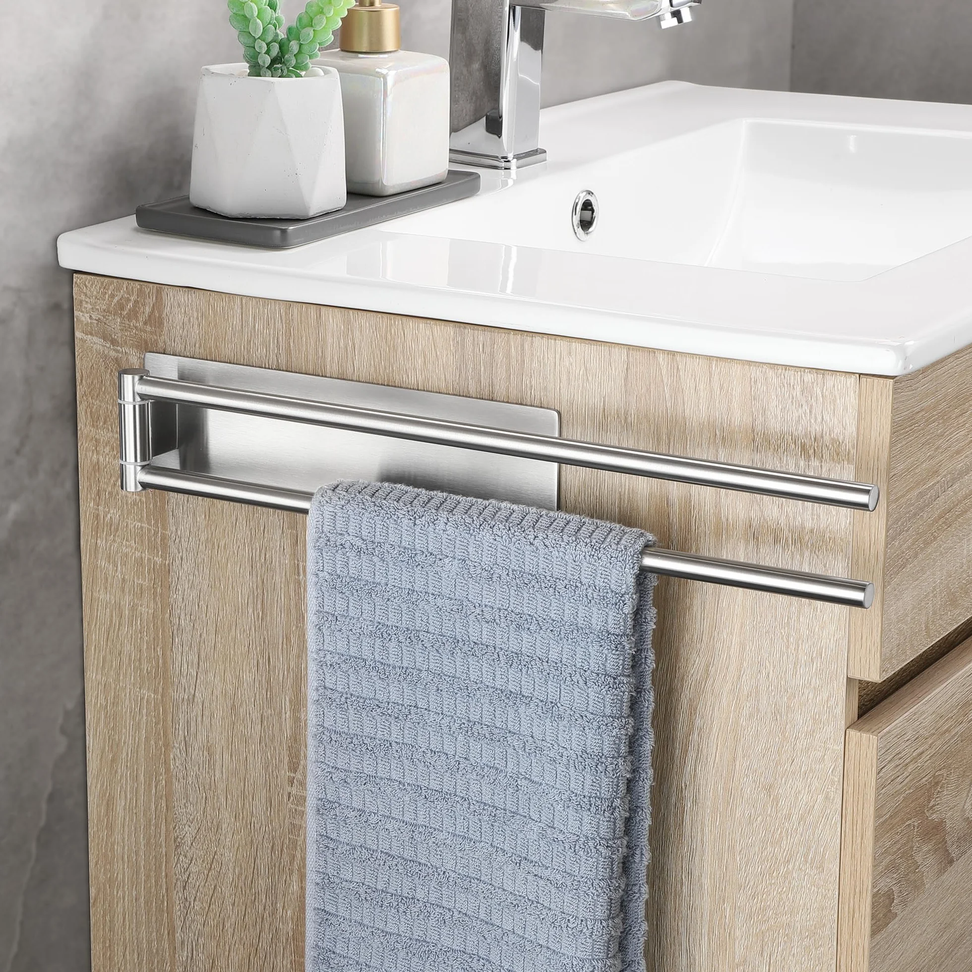 Porta Asciugamani Bagno Adesivo Argento Girevole 180° Acciaio Inox 304 Senza Foratura