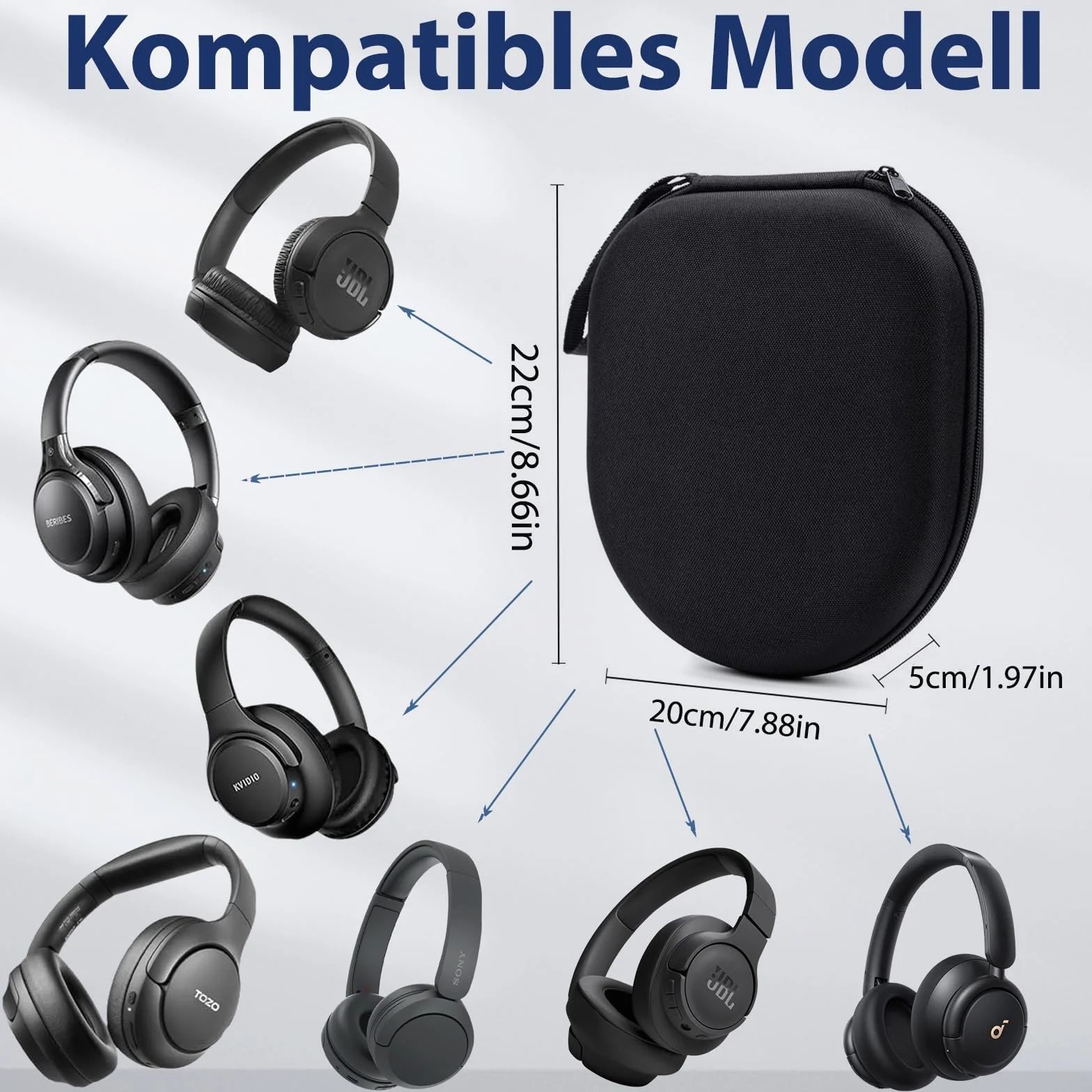 Borsa compatibile con JBL Tune 510BT 520BT 500 720 BT 770 NC 760 NC, Sony WH-CH520 WH-CH720N, cuffie wireless con cancellazione del rumore, custodia portatile per cuffie da viaggio (Nero)