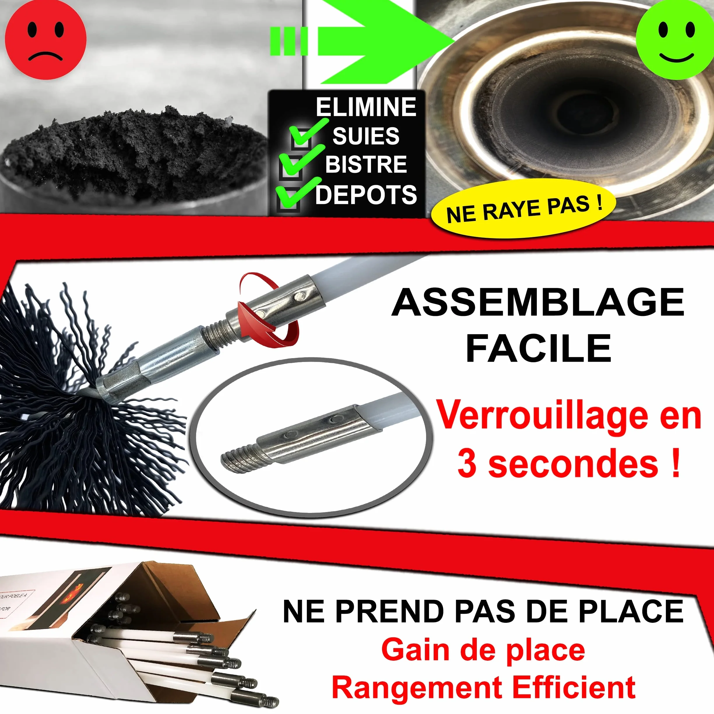 kit pulizia canna fumaria stufa a pellet 9 Metri - spazzole 80 mm e 100 mm EASYFLEX [ Ebook da scaricare stufa a pellet] 15 canne spazzacamino flessibile kit pulizia tubi canalizata