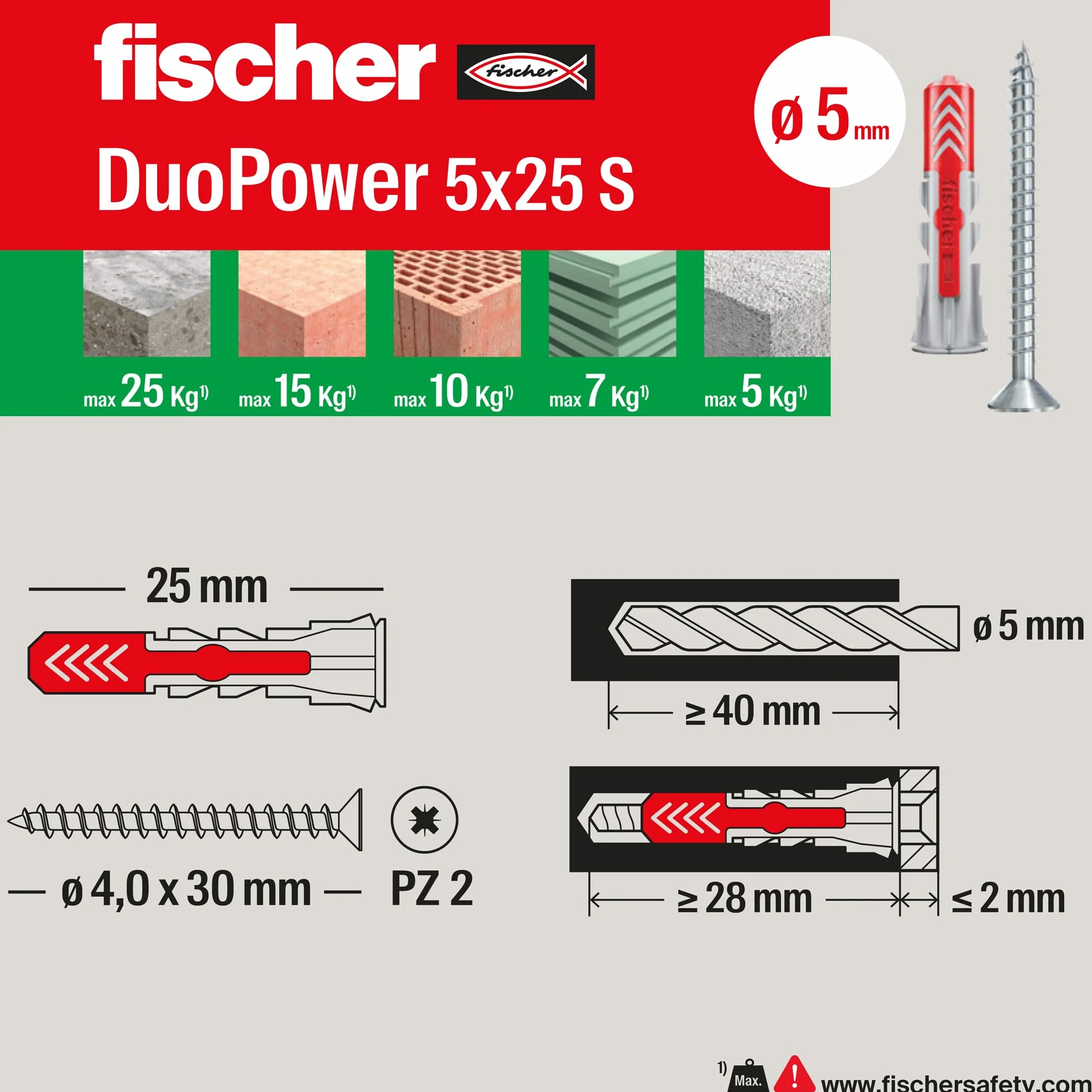 Fischer PowerBox 180 Tasselli DuoPower con Viti e Ganci, 360 Pz, per Muro Pieno, Forato e Cartongesso