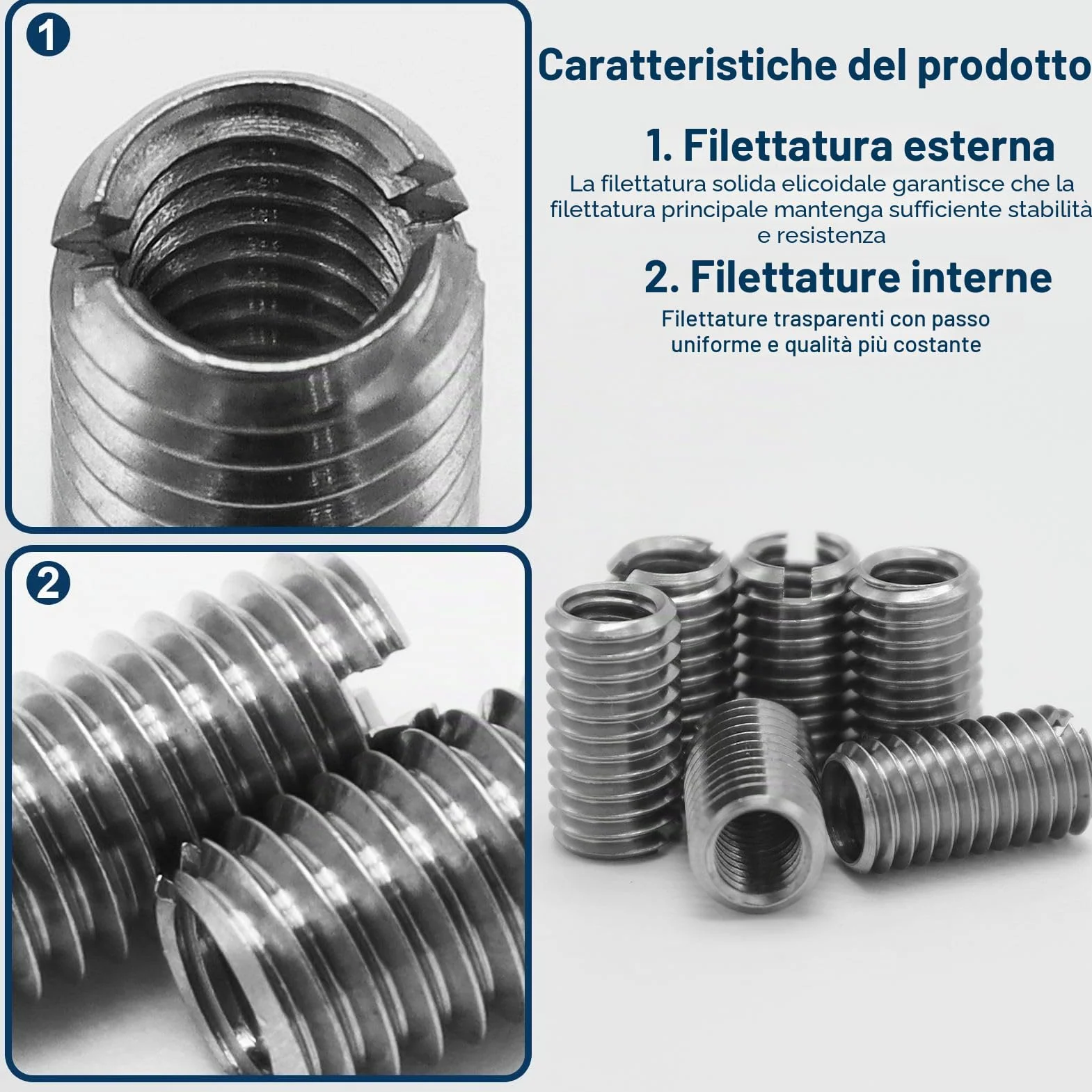 20 pezzi inserti filettati M8 a M6, inserto di riparazione filettato autofilettante, strumento di riparazione per inserti filettati a scanalatura in acciaio inossidabile, filettatura interna metrica