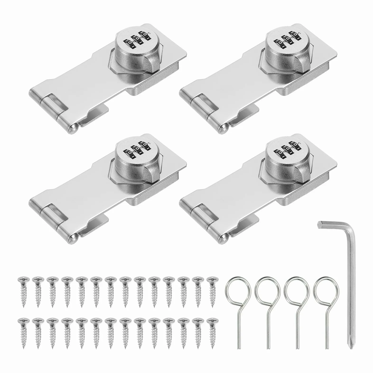 4 serrature senza chiave per armadietti con codice a combinazione (11,4 cm) – 3 cifre password serratura meccanica con password, per cassetti, armadi, recinzioni, porte, argento