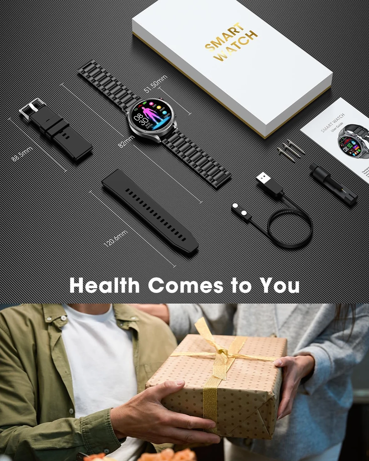 Smartwatch Uomo con ECG+HRV, AI GPT Orologio Uomo con Pressione Sanguigna, Frequenza Cardiaca, SpO2, 24H Sonno, 120+ Modalità Sportive IP68 Smartwatch Fitness, Notifiche Messaggi Android iOS Nero