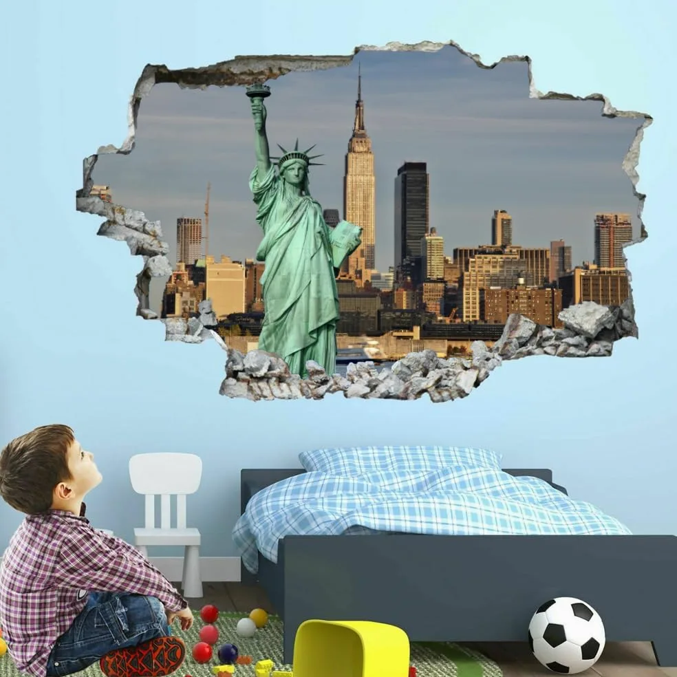 Decorazione da parete Adesivi 3D fracassati Statua Rimovibile Art Wall Tattoo City Building Family Stickers murali per la casa Nursery Girls Bambini Soggiorno Camera da letto Decorazione