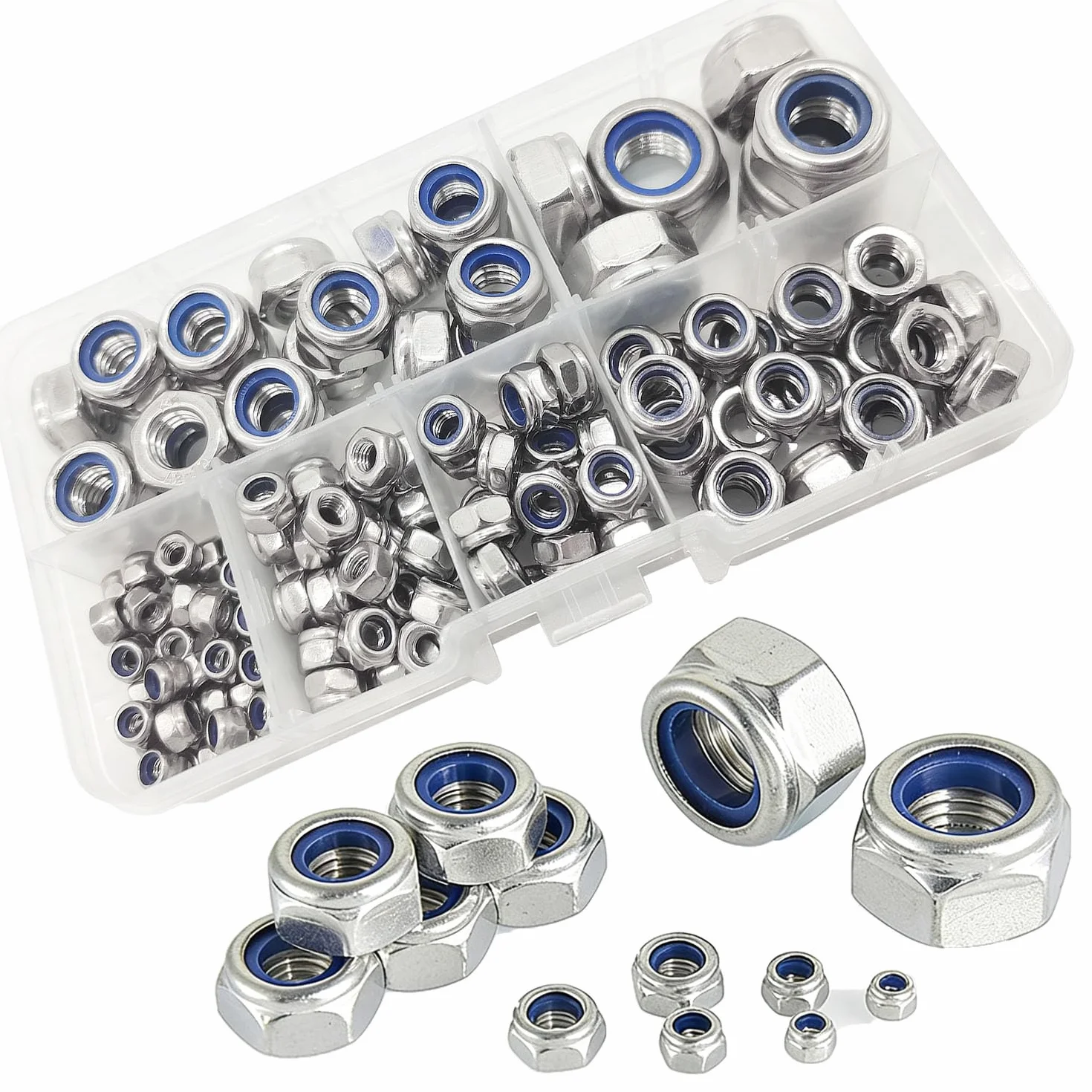 Dadi Autobloccanti M12 M10 M8 M6 M5 M4 M3 Acciaio Inox con Inserti Nylon Argento