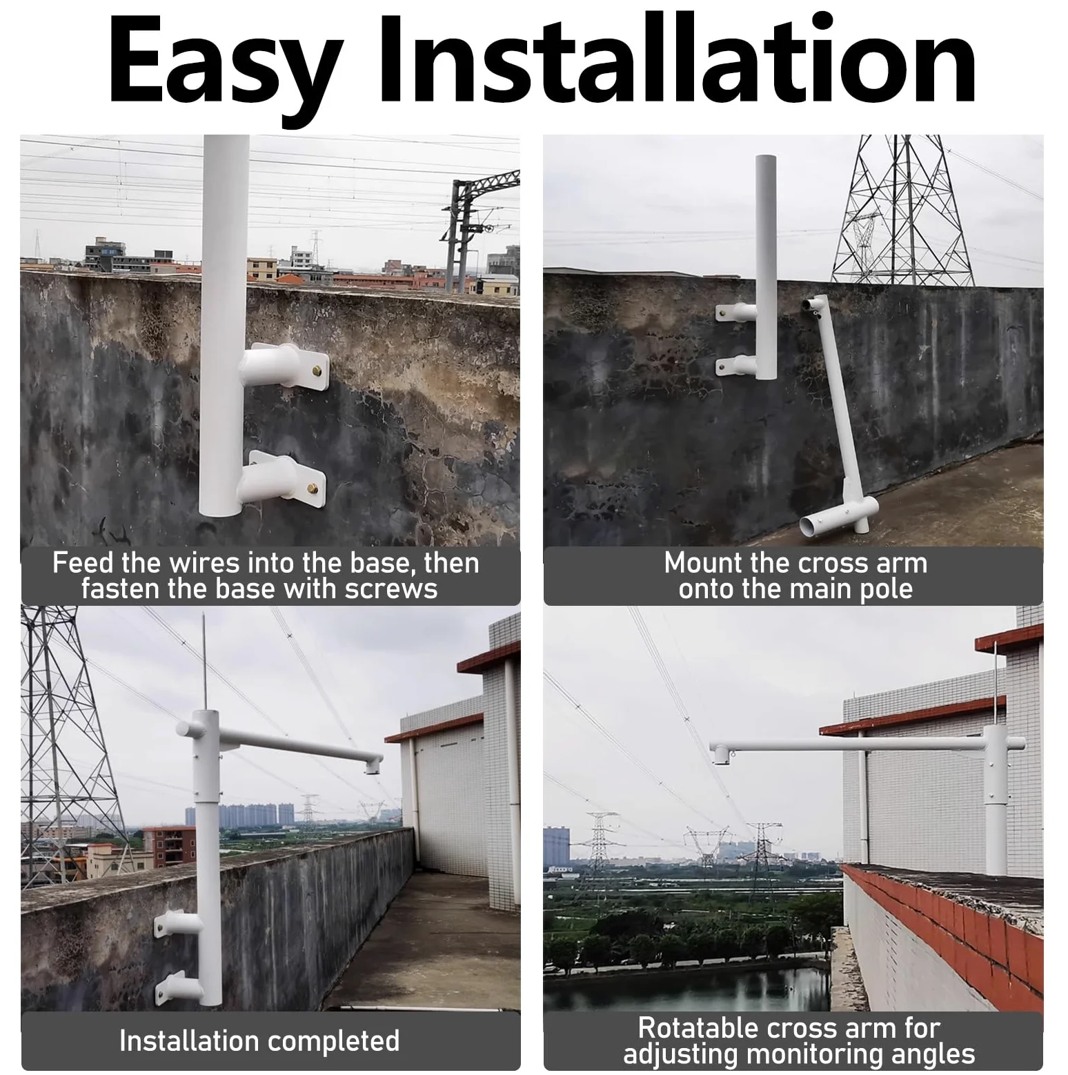 staffa per telecamera esterna Supporto universale per palo per telecamera, estensione per palo per telecamera di sicurezza Bullet/Dome, colonna porta palo per sorveglianza(L 1.2m/47in,H 1.2m/47in)