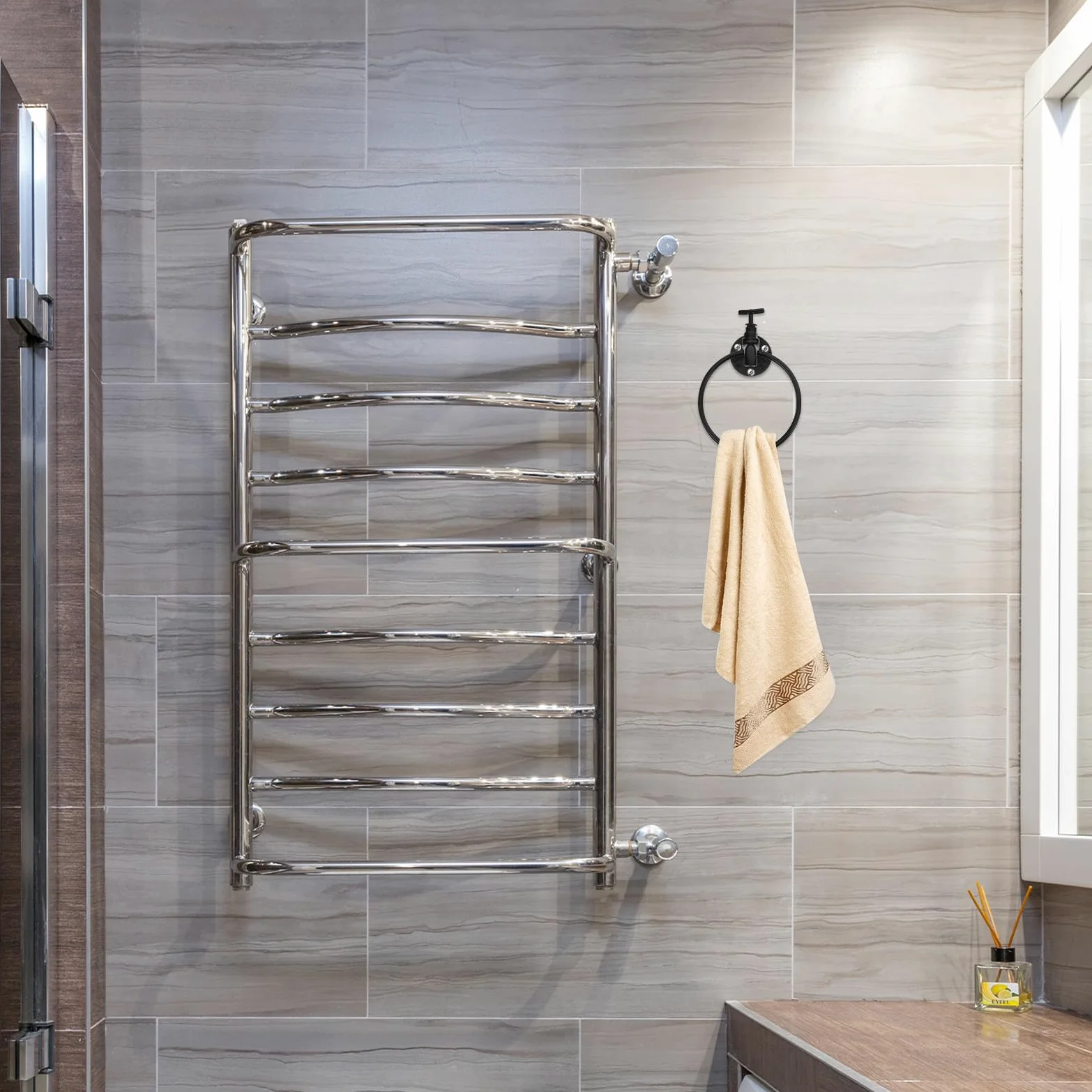 Healeved Portasciugamani da Parete Anello Porta Strofinacci Robusto Portasciugamani da Bagno in Ferro Nero Accessorio per Cucina e Bagno