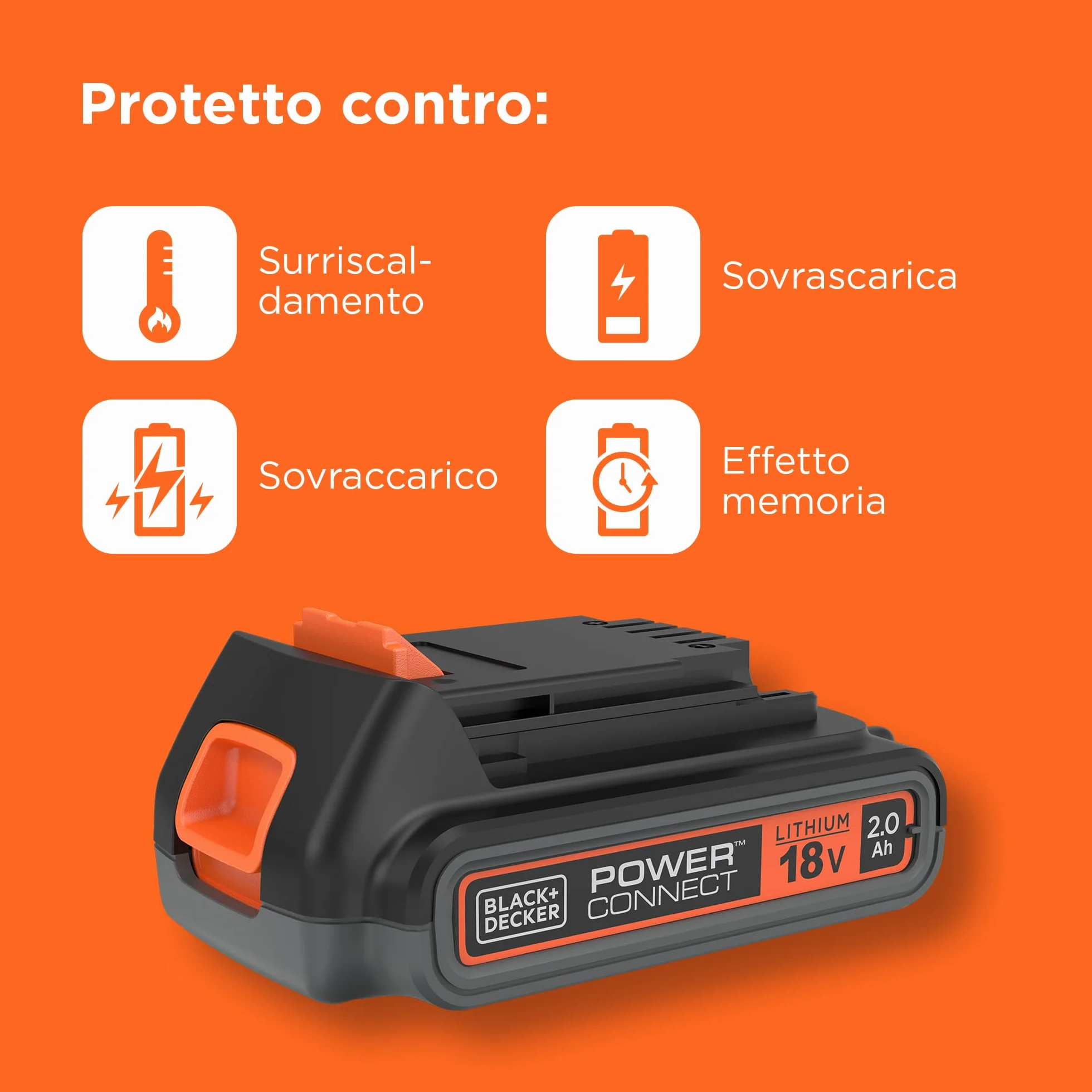 BLACK+DECKER batteria agli ioni di litio 18V 2.0Ah BL2018-XJ