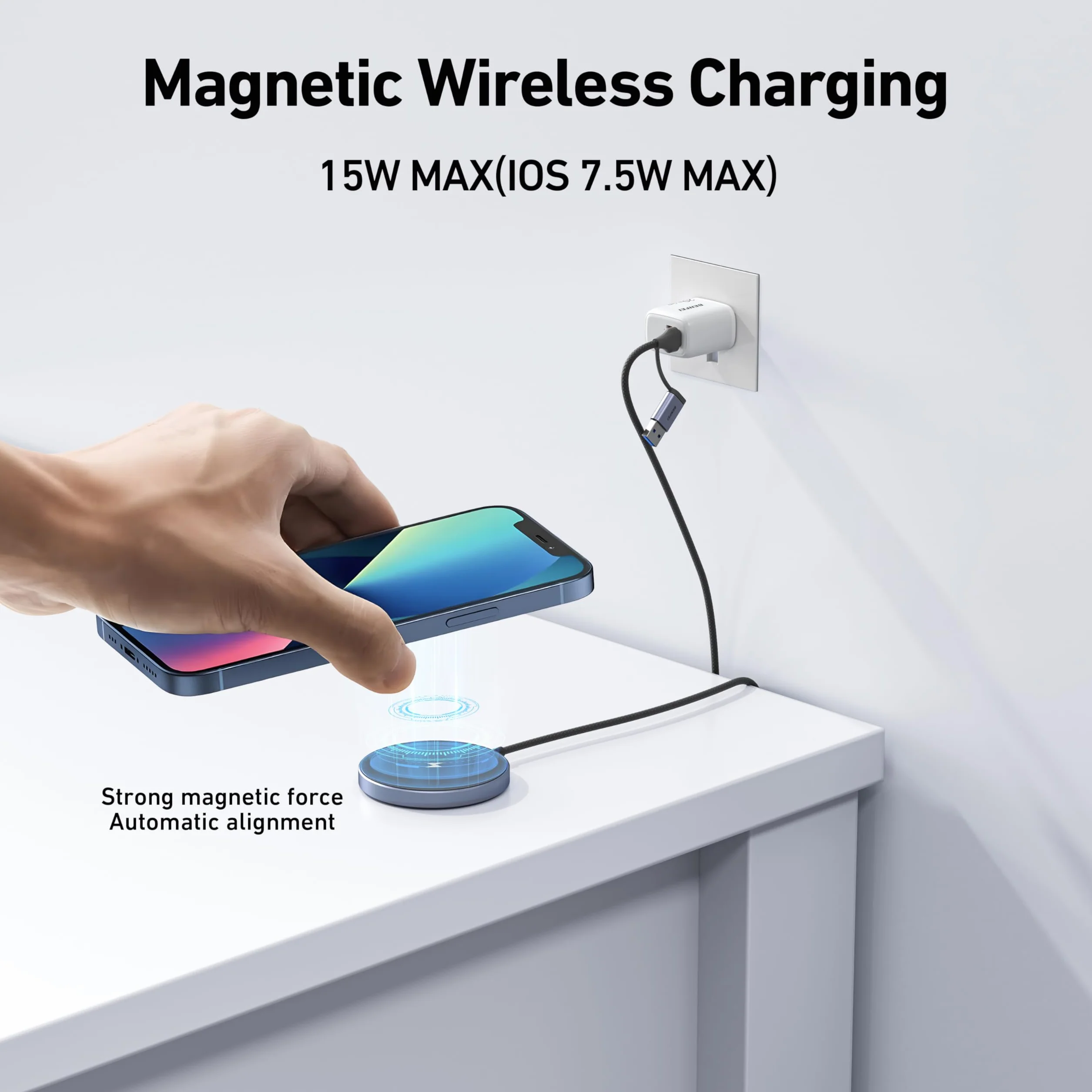BENFEI Caricatore Wireless Magnetico 15W Compatibile con Caricatore MagSafe, iPhone 16,15 Pro/Plus/Pro Max, iPhone 14 13 12 Series, Pad di ricarica wireless Mag Safe, Caricatore Mag