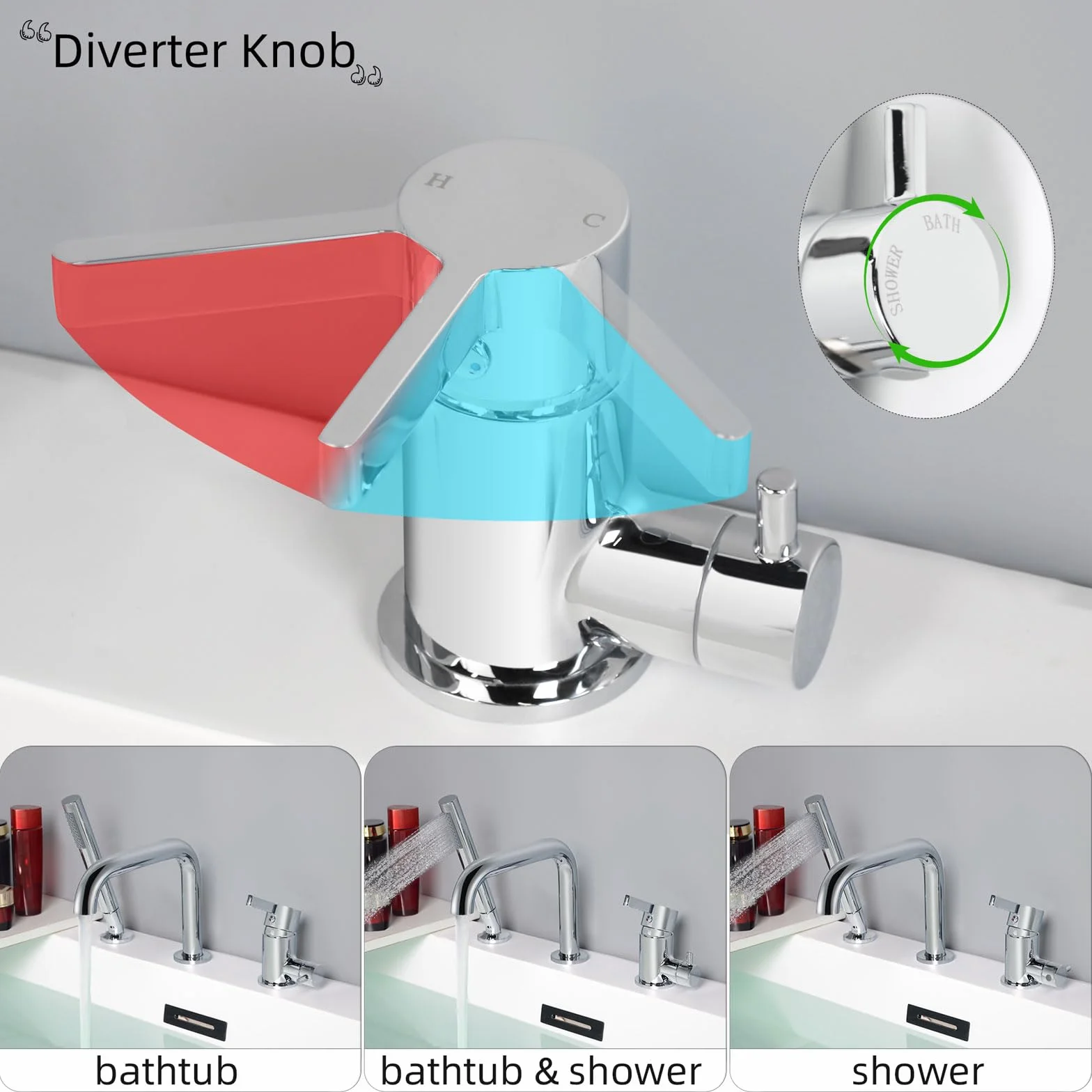 Rubinetto per Vasca 3 Fori, Rubinetto per Bordo Vasca con Girevole a 360°, Miscelatore per Vasca da Bagno con Doccetta, Cromo, 11Y1OK