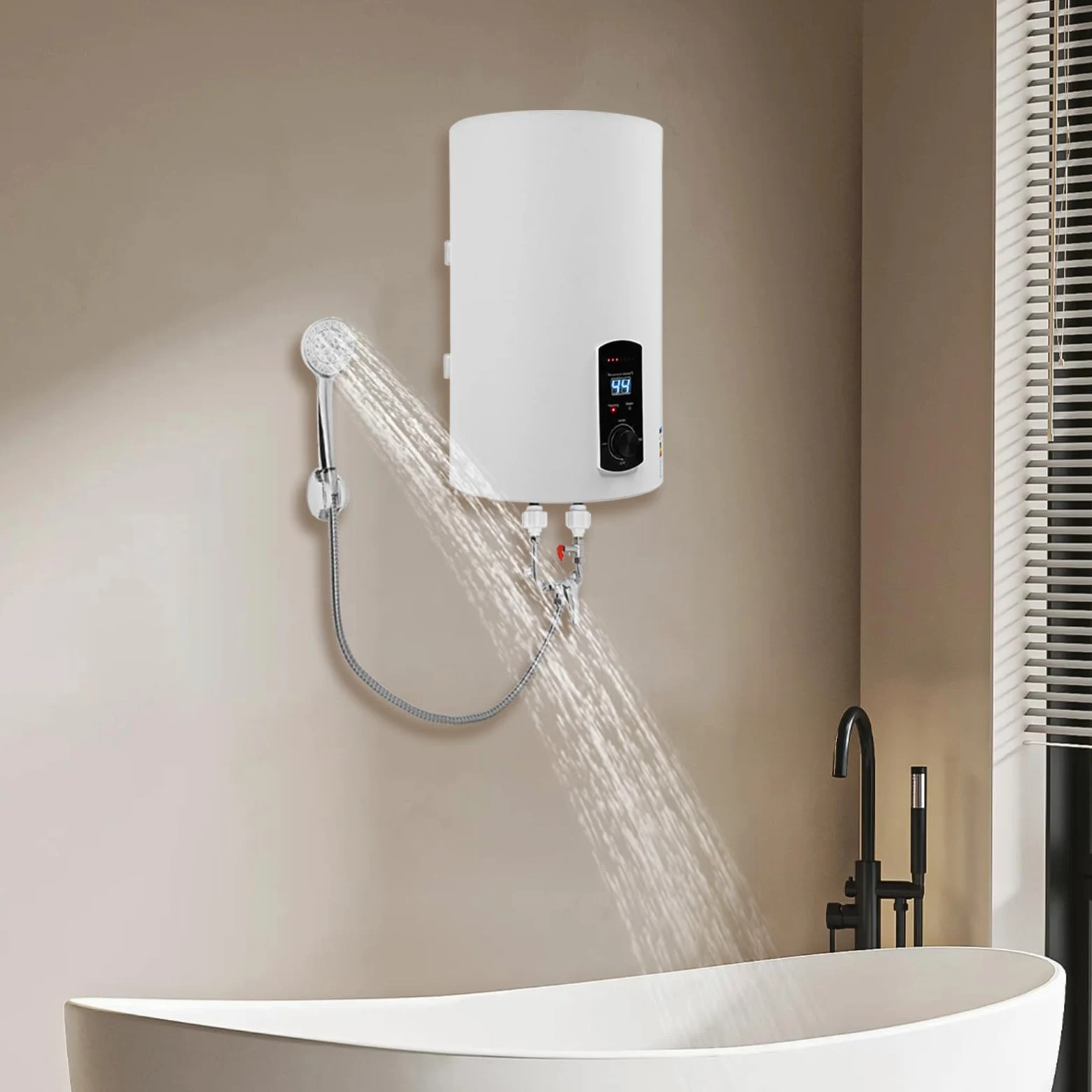 Scaldabagno Elettrico Istantaneo da 2 KW, 30 L, Moderno, Bianco, A Parete