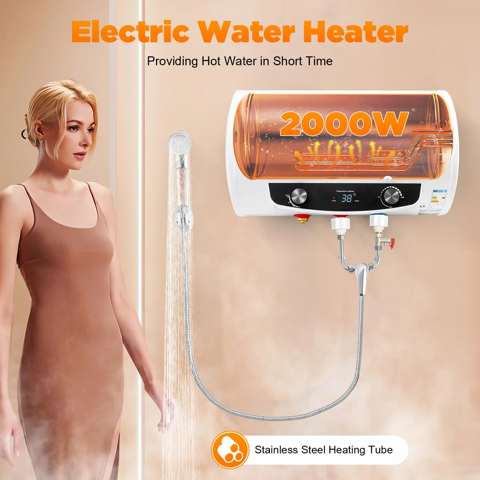 Scaldacqua elettrico, scaldabagno intelligente per uso domestico, scaldabagno elettrico, capacità 35 litri, adatto per cucine, bagni e parrucchieri