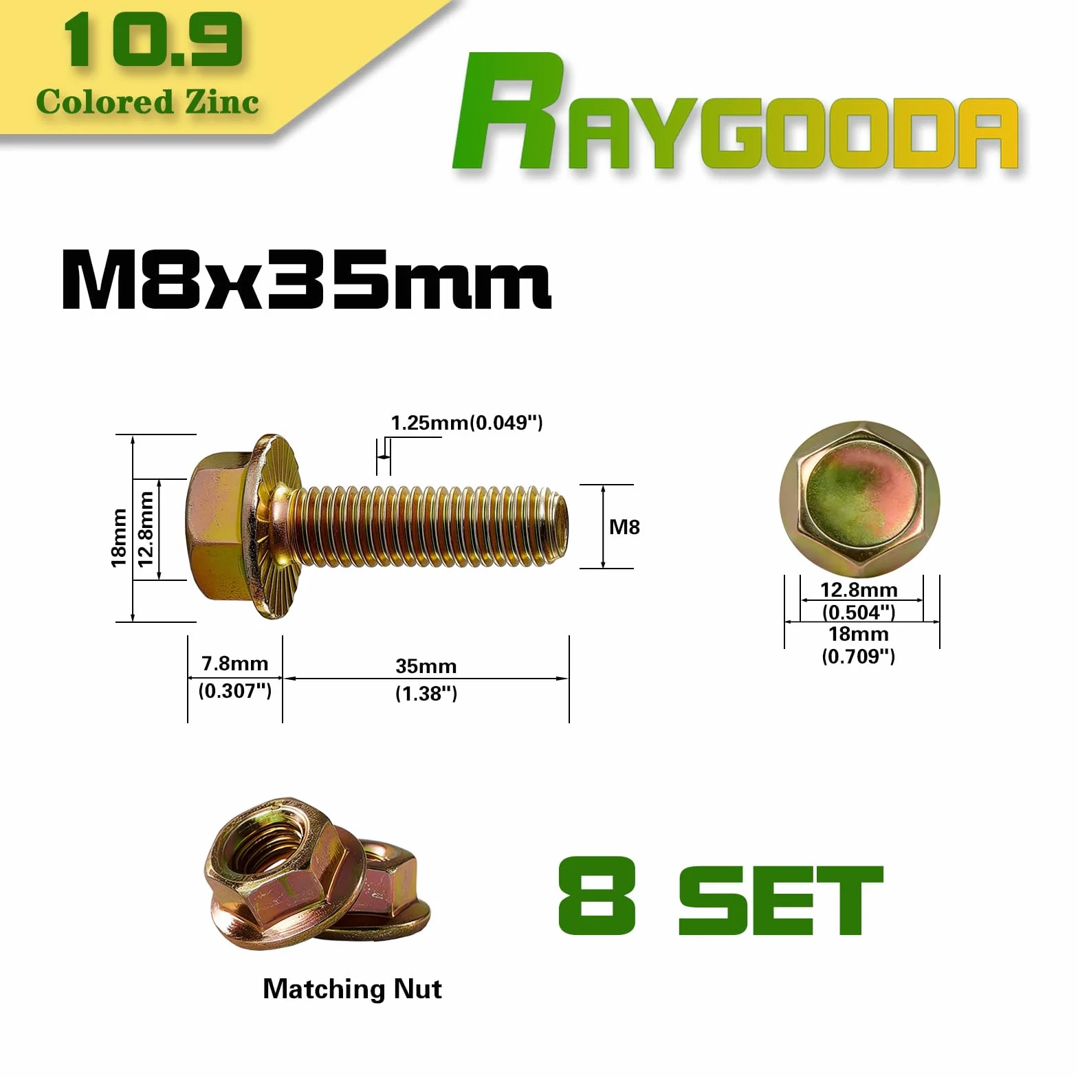 Set di viti e dadi a flangia M8 1,25 x 35 mm 8 set classe 10,9 rivestimento in zinco