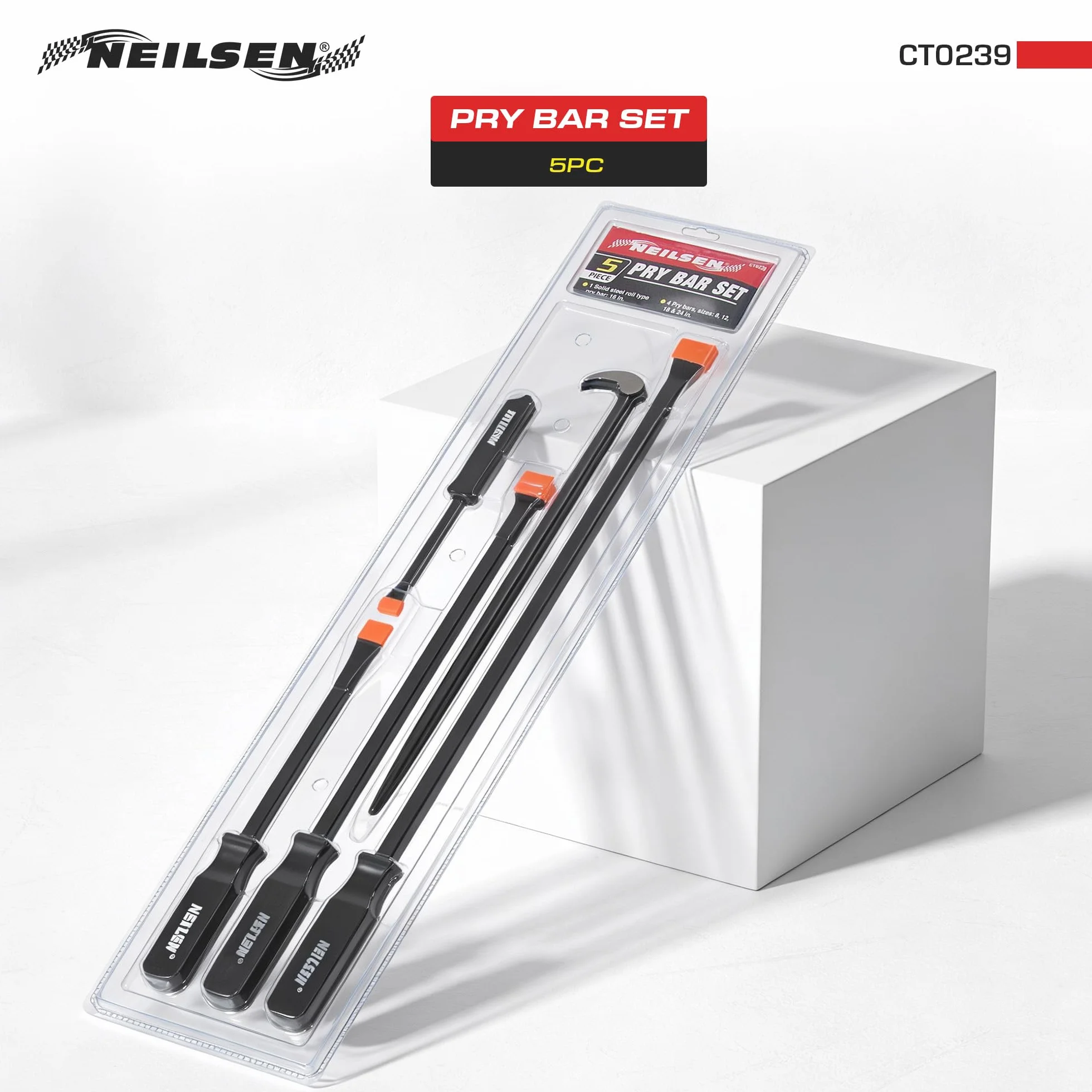 Neilsen CT0239 Set di 5 leve con manici arancioni, barra a testa cilindrica, nero