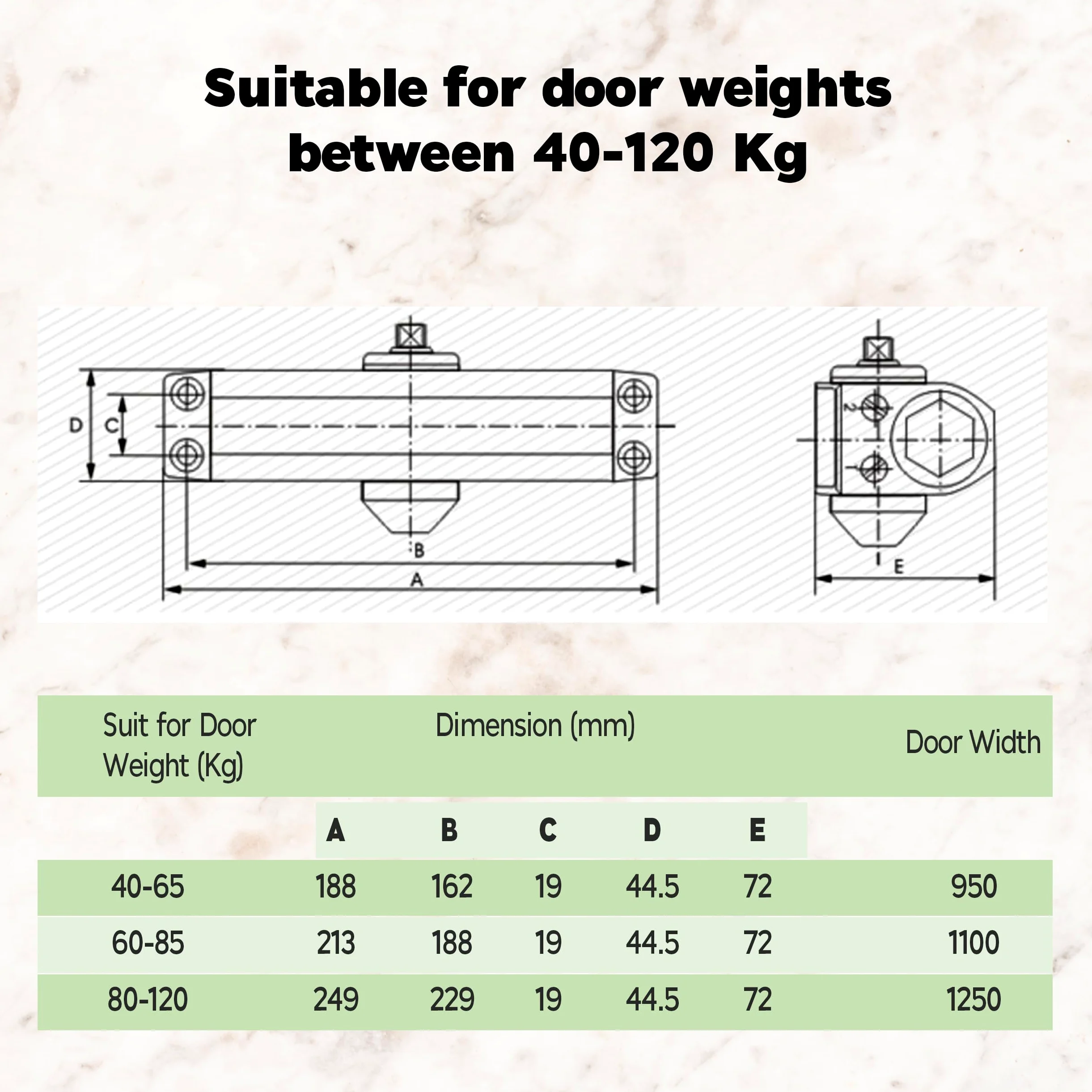 PALMAT regolabile automatico idraulico Chiudiporta (80-120 Kg, Argento)