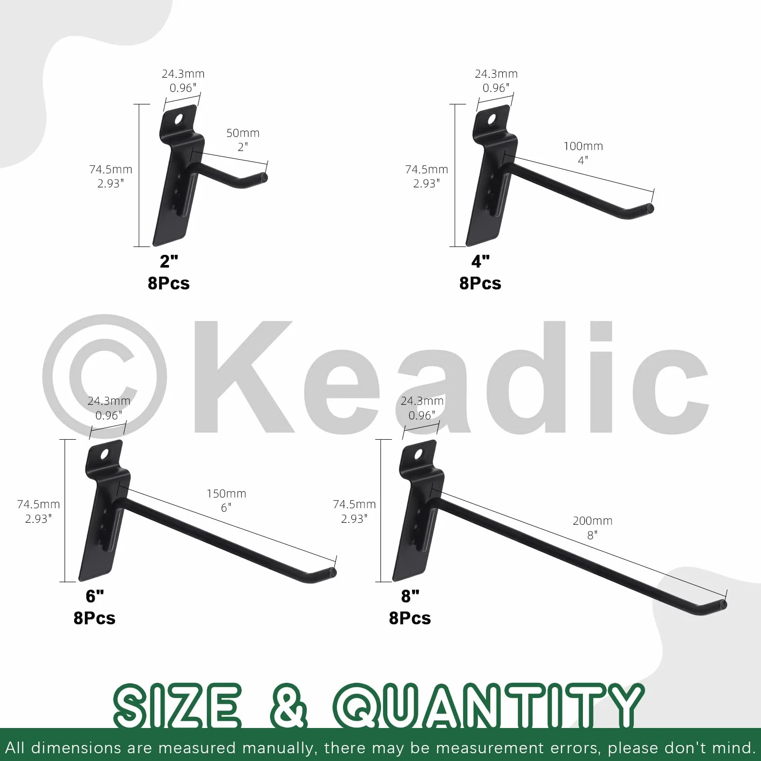 Ganci per dogati da parete Keadic Set 32 pezzi 2-8 pollici nero