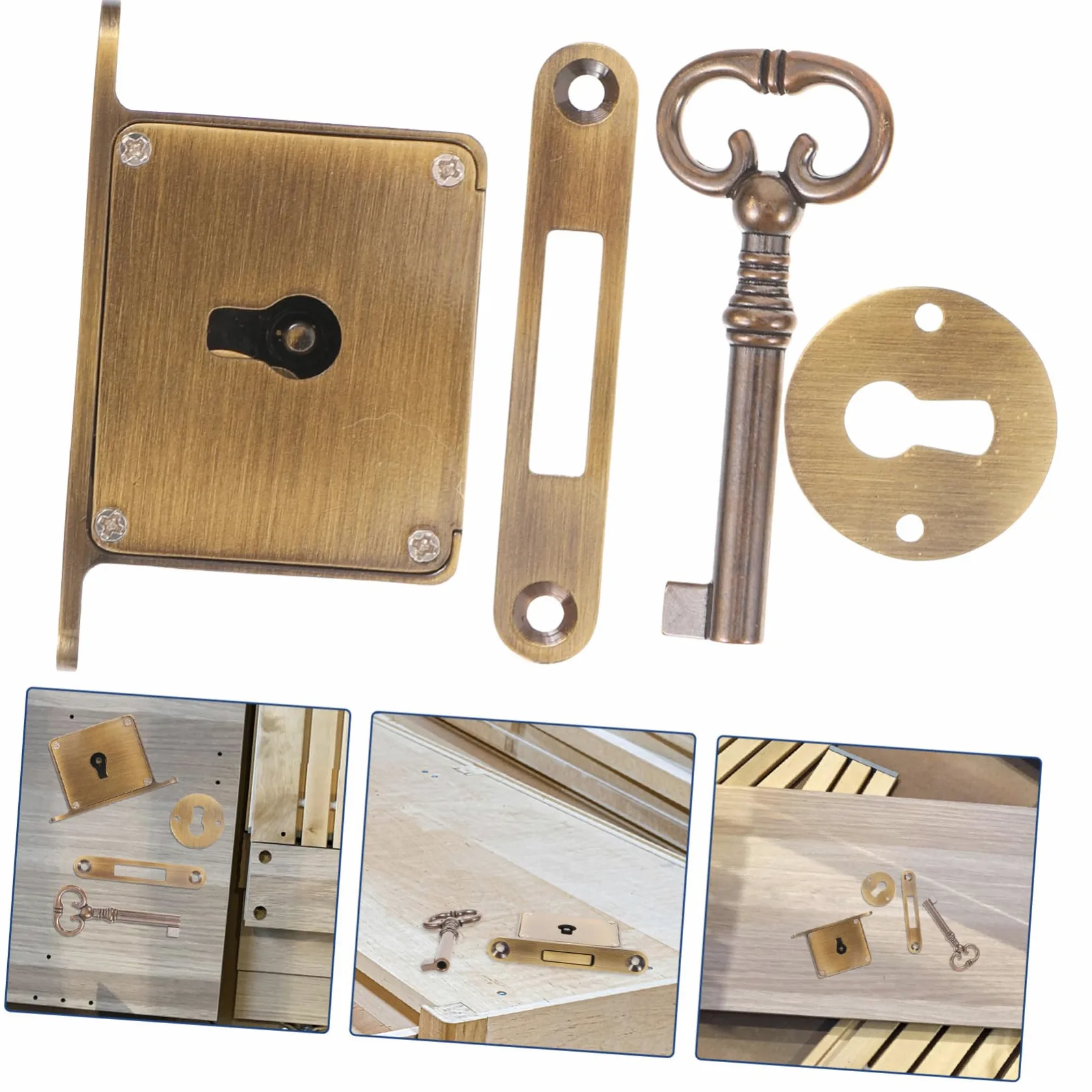 VILLCASE Serratura per Cassetto in Ottone Stile Antico, Antica Serratura per Mobili con Chiave, Protezione Contro Furto e Sicurezza per Archivi,
