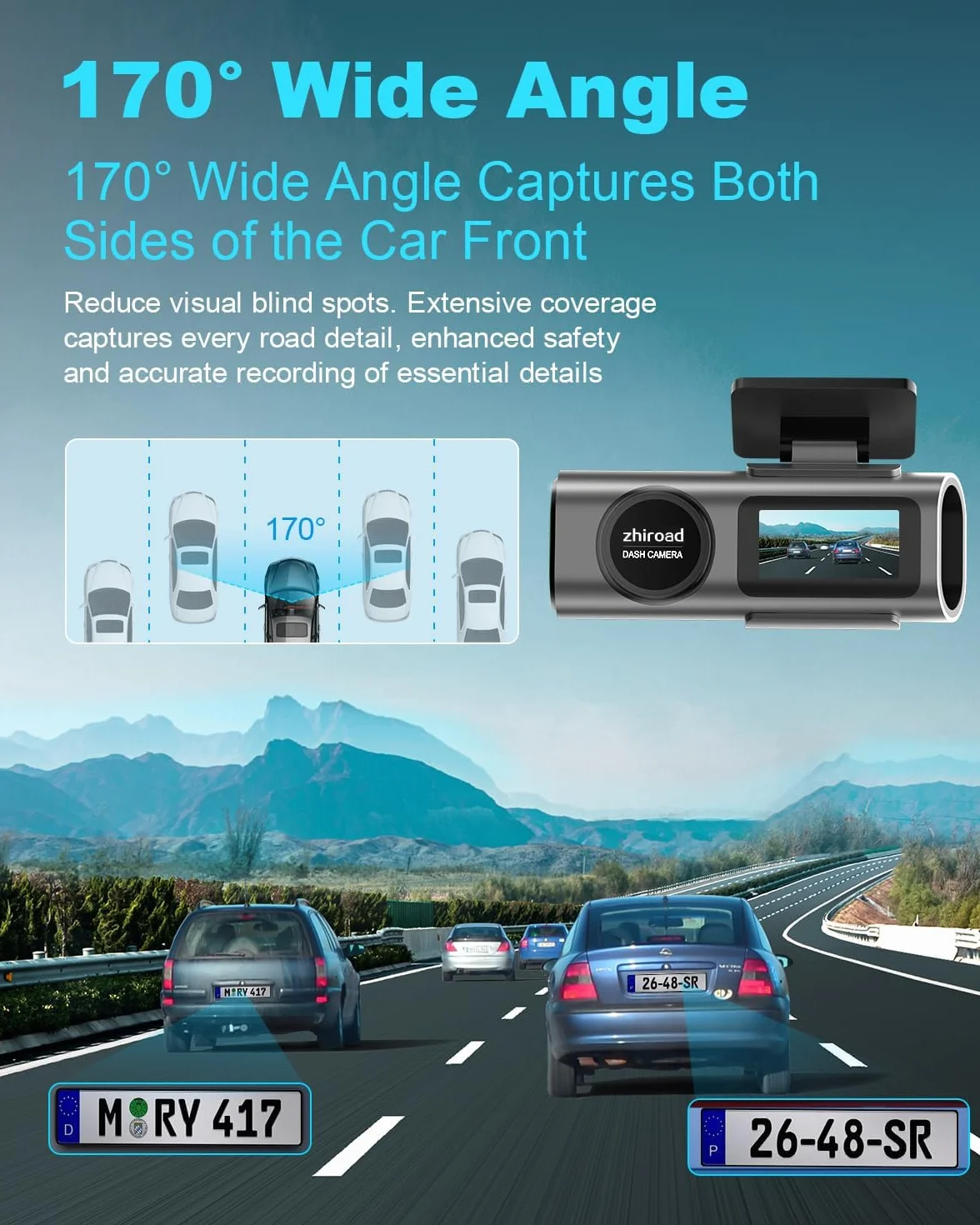 Dash Cam Auto, 4K Dashcam con WiFi & App, Dashcam Auto con 64G Scheda, Telecamera Auto 170°+140°, WDR, Schermo 1,47", Custodia rimovibile, Registrazione in Loop, Visione Notturna (4K)