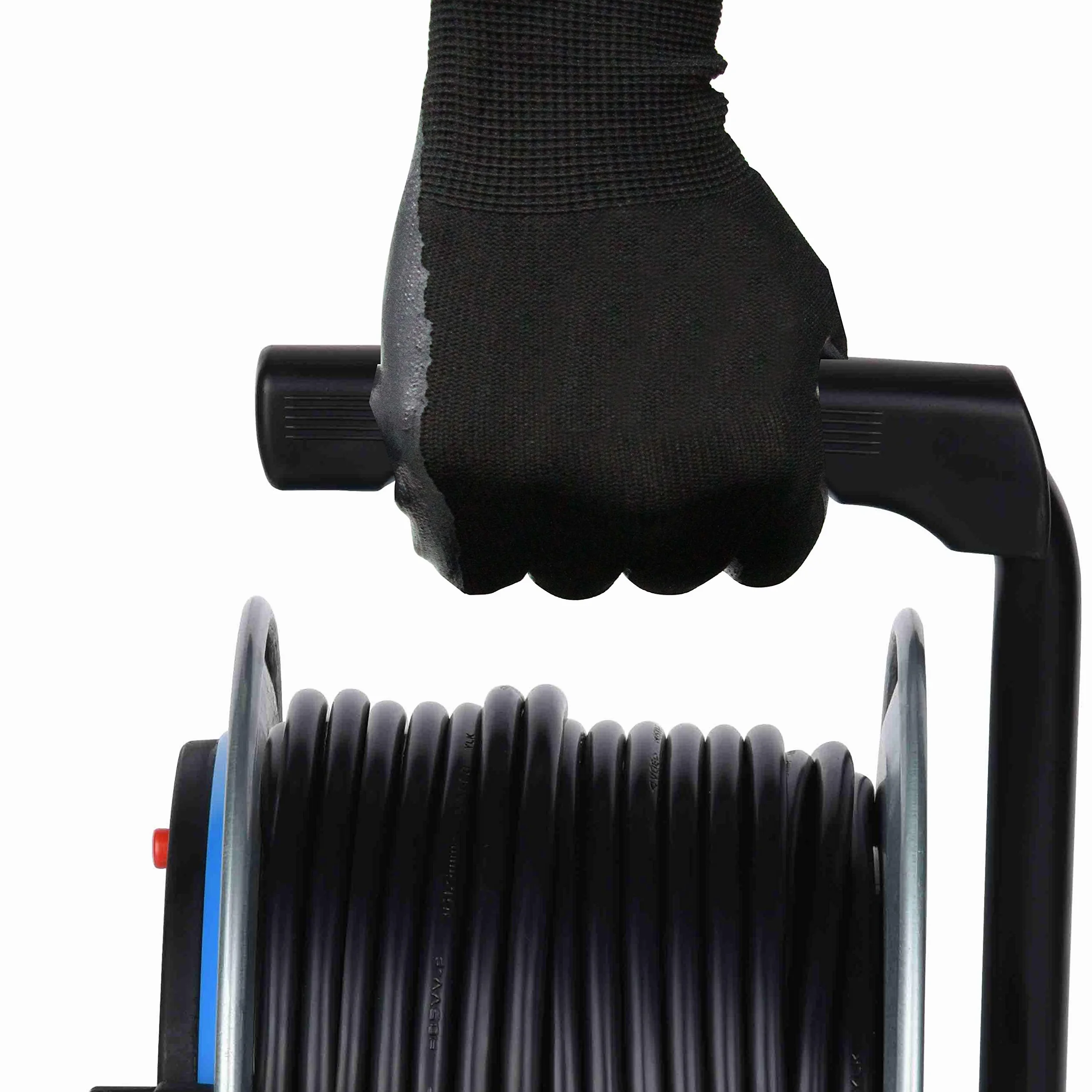 Electraline 49014 Avvolgicavo, Avvolgi-Prolunghe senza cavo in metallo antiruggine con 4 prese 10/16A italiane + Schuko, diametro 290mm per uso professionale