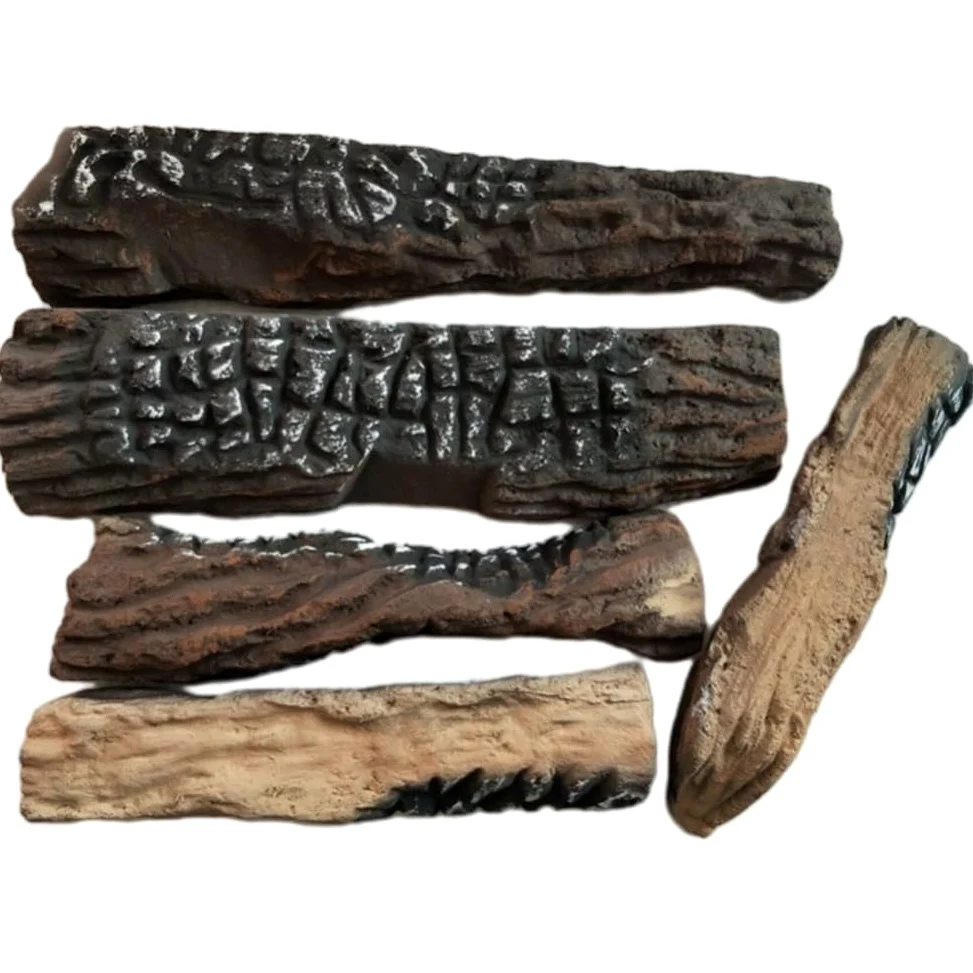 Tronchi artificiali per caminetti a gas e bioetanolo, struttura in legno naturale, ossido di magnesio, 5 pezzi