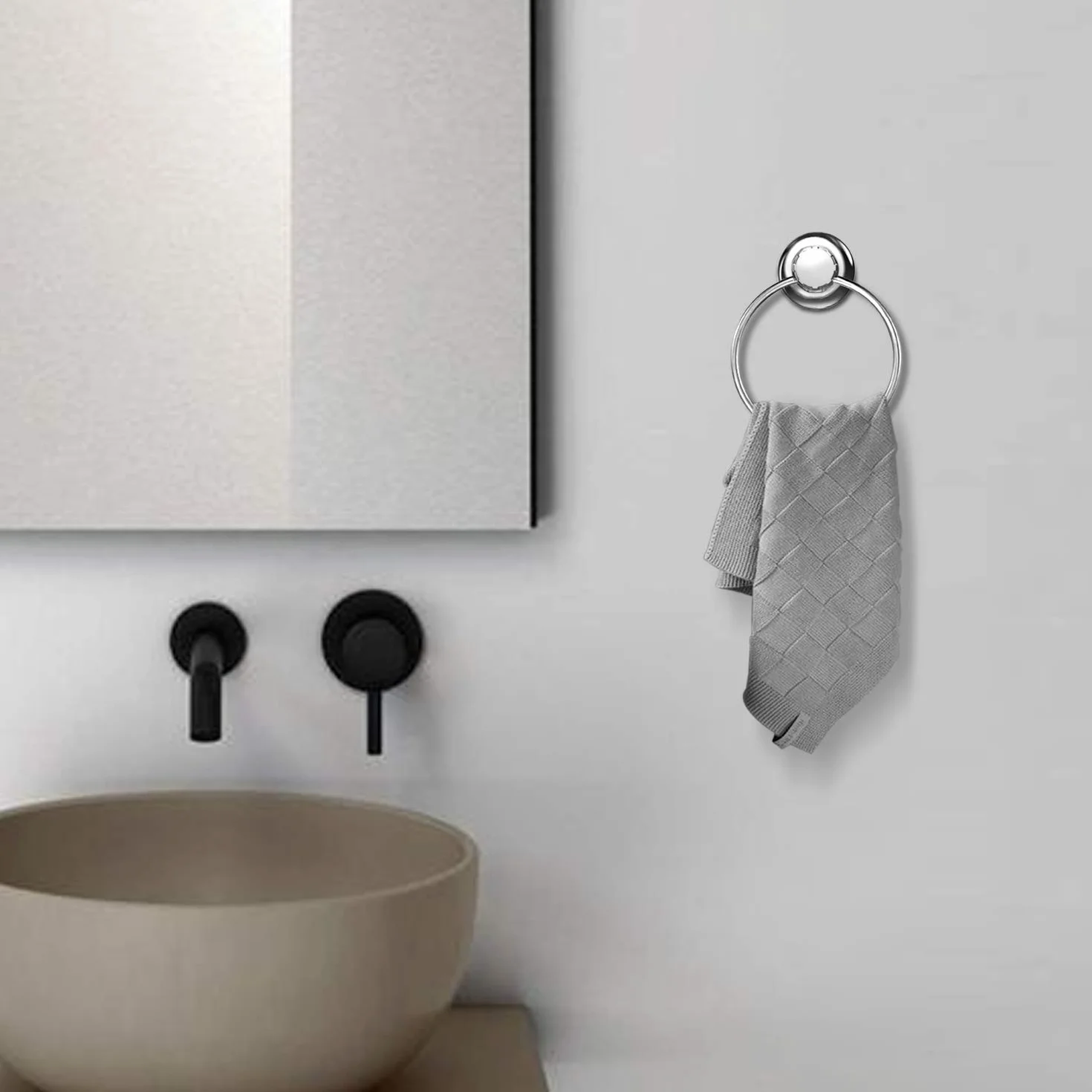 PortaAsciugamano a Vuoto Anello in Acciaio Inossidabile - Senza Perforazione per Bagno e Cucina