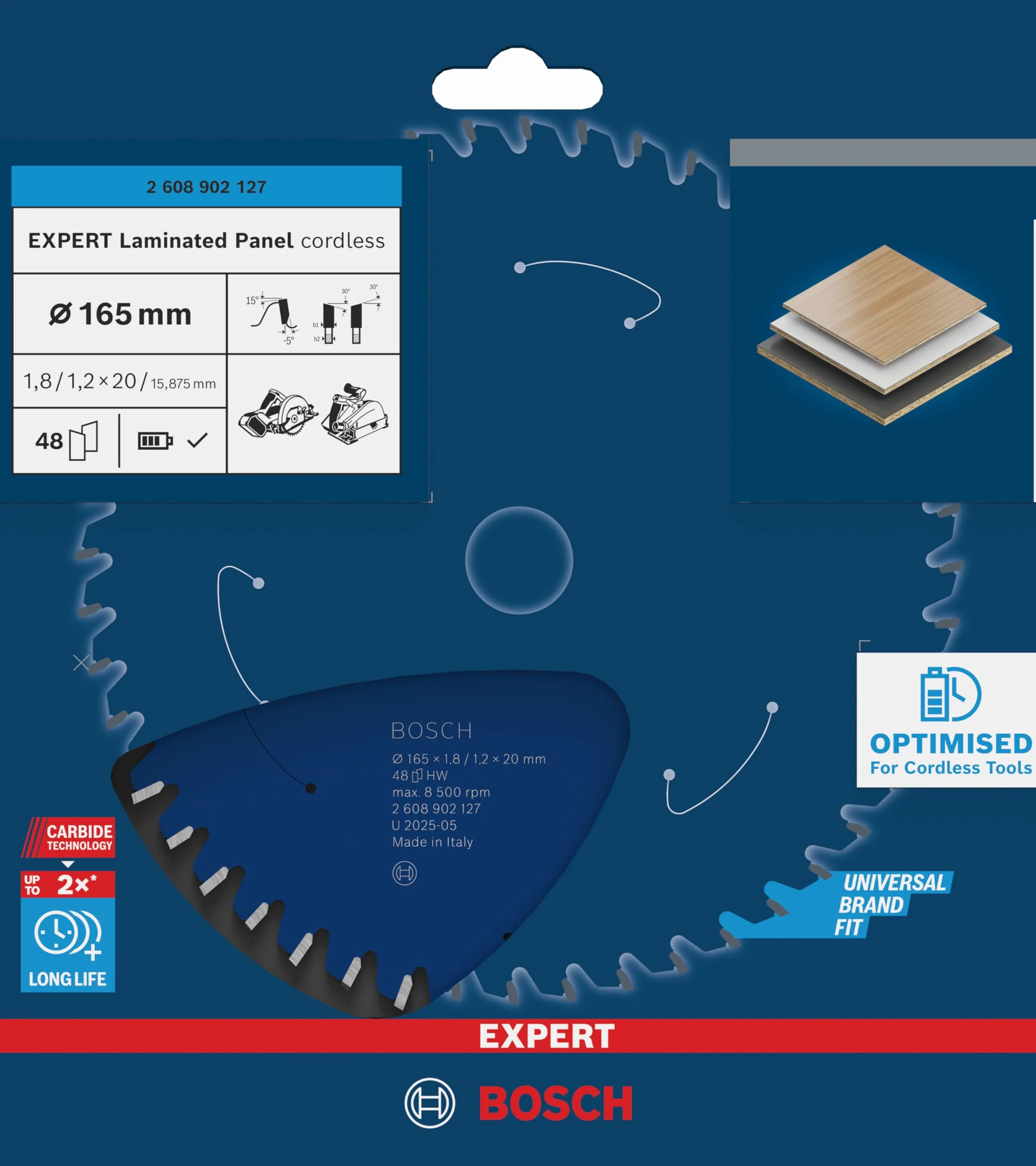 Bosch EXPERT Laminated Panel Cordless lama sega circolare Ø 165 mm per pannelli rivestiti in plastica