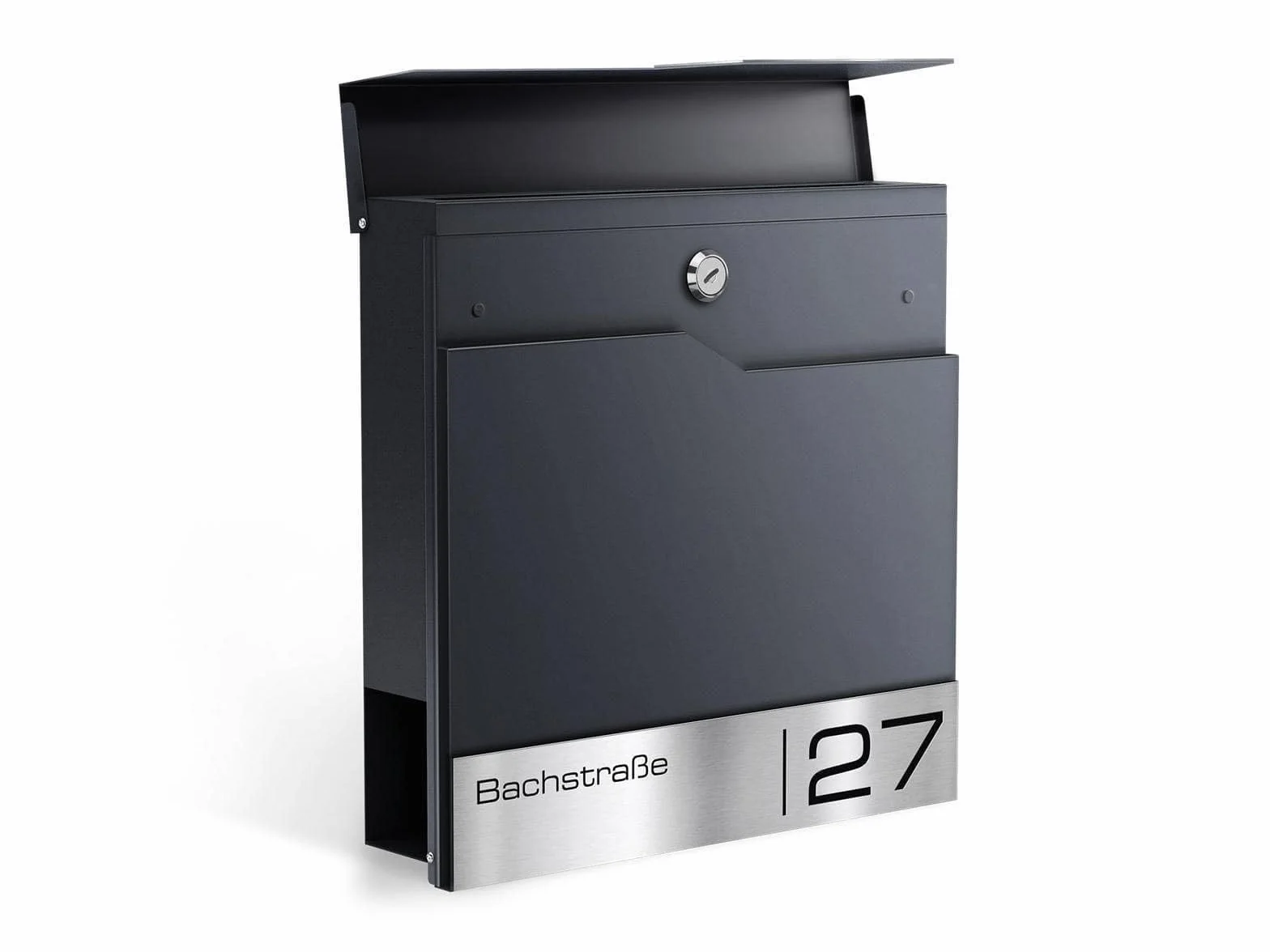 Metzler Moderna Cassetta Postale Con Portagiornale Antracite RAL 7016, Acciaio Inossidabile V2A, Da Parete