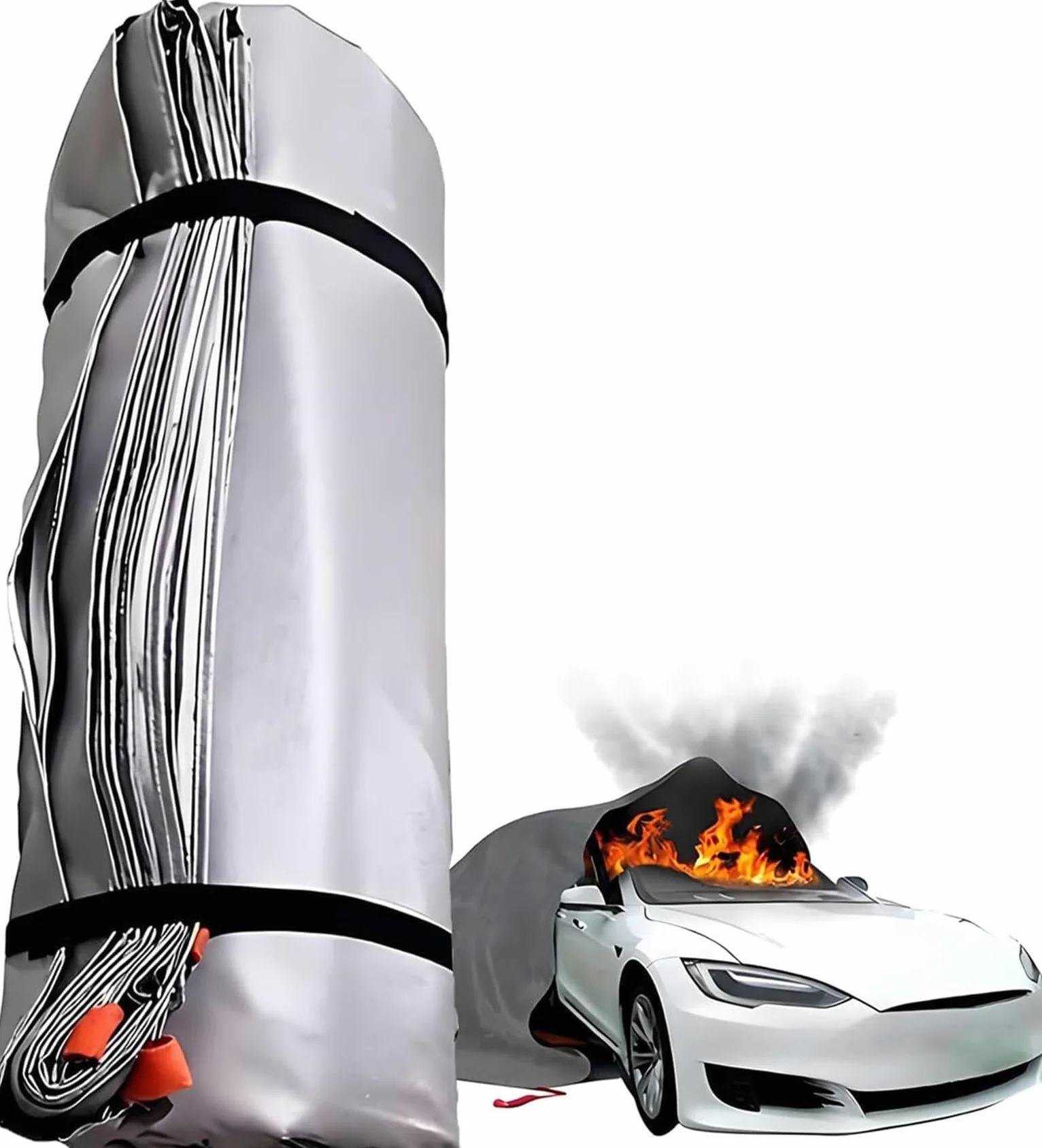 Coperta antincendio di emergenza per auto, double-face in silicone in fibra di vetro, coperta di sicurezza di sopravvivenza per garage e incendi a batteria dell'auto, resistente al calore di 1100 °C