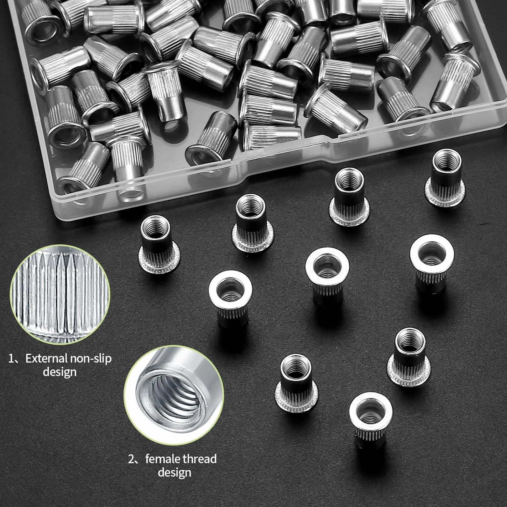 Dadi Rivetti Filettati M5 Acciaio Inox, Inserti Filettati per Legno e Auto 60 Pezzi