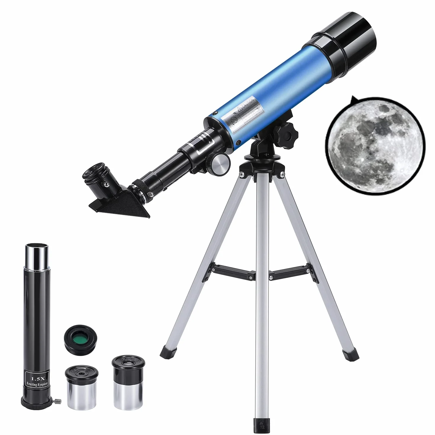 Telescopio Astronomico Bambini, Uverbon 360/50mm Telescopio Rifrattore con Treppiede Regolabile, 90X HD Spaziale Monoculare Esterno per Bambini e Principiante, Regalo Educativo di Natale o Compleanno