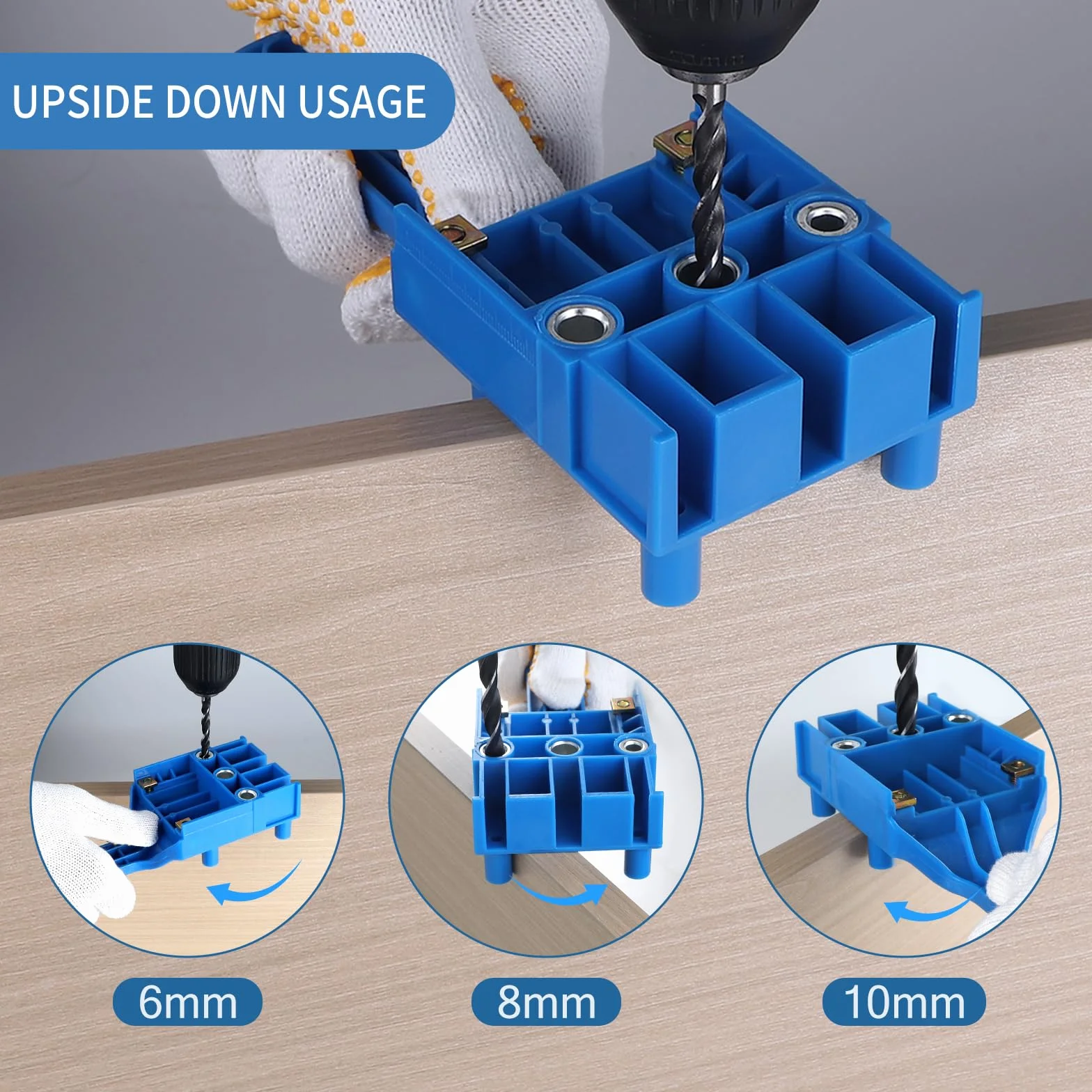 EXLECO Regolabile Dima per Spinatura Legno 6/8/10mm Guida Foratura Tascabile Blu