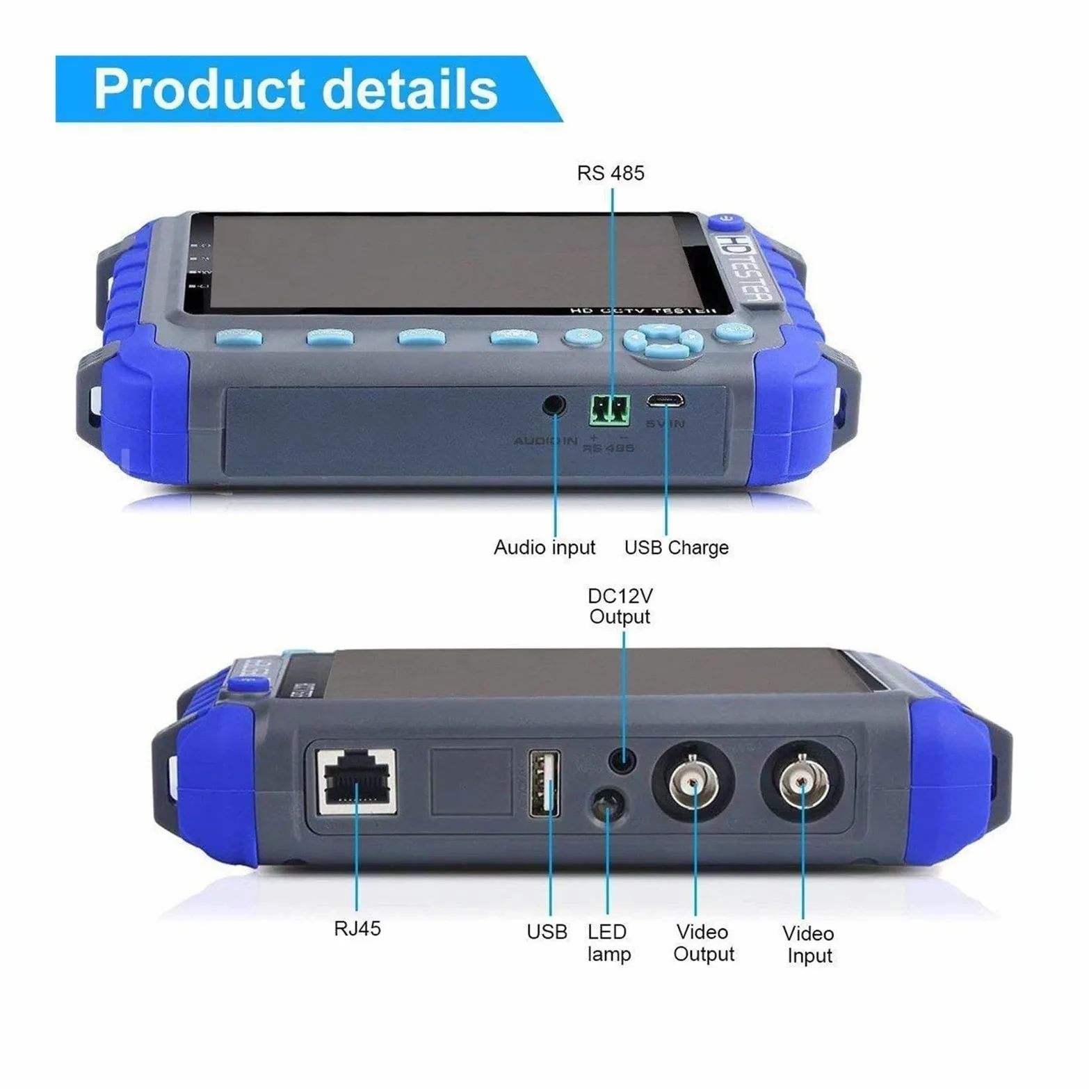 Tester CCTV, Tester CCTV 4 in 1 da 5 pollici, tester di videosorveglianza AHD TVI CVI supporta telecamera con uscita 8MP, 12V portatile