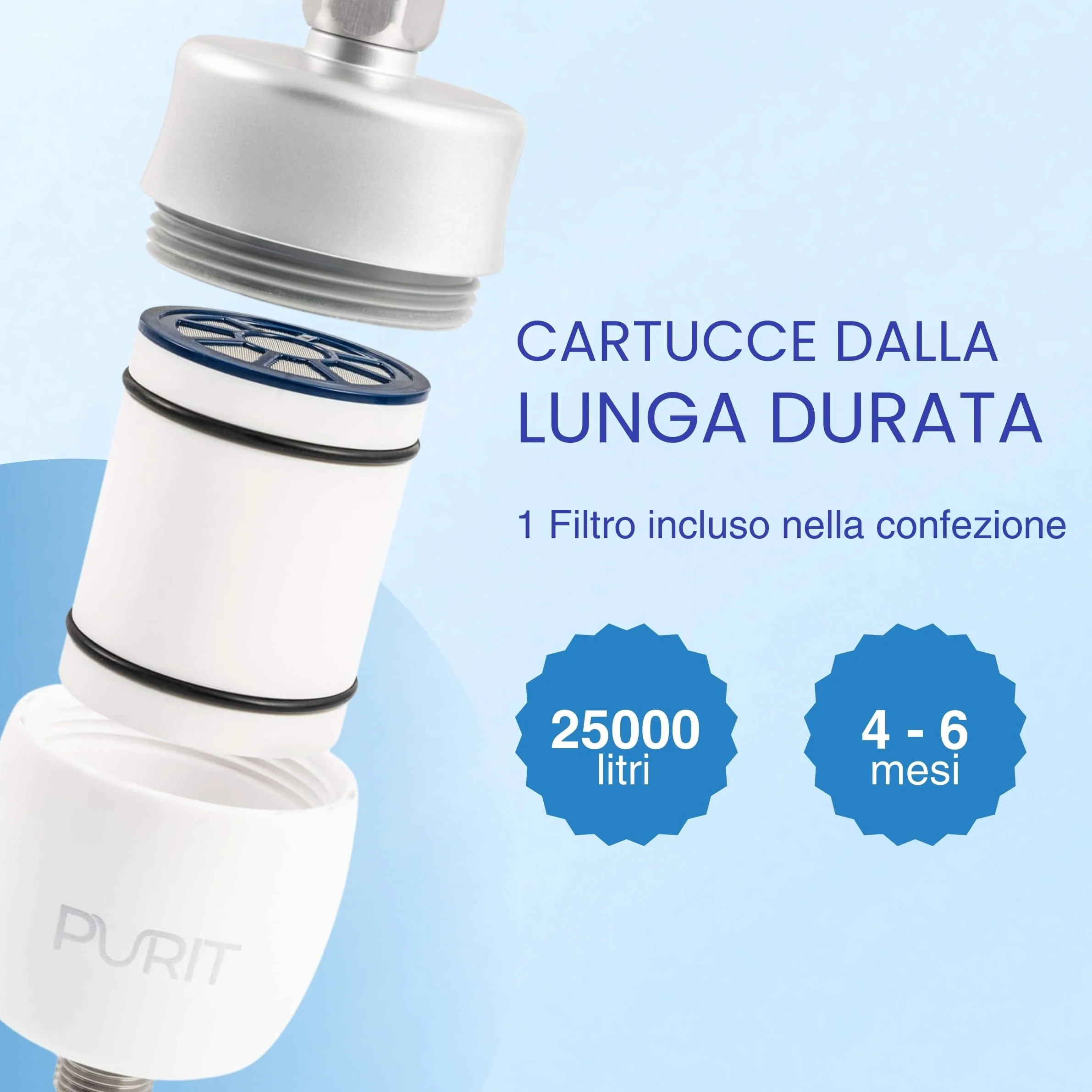 Purit Filtro Doccia Anticalcare - Compatibilità Universale - Filtra il 99,99% delle Impurità - Ideale per Pelli e Capelli Delicati