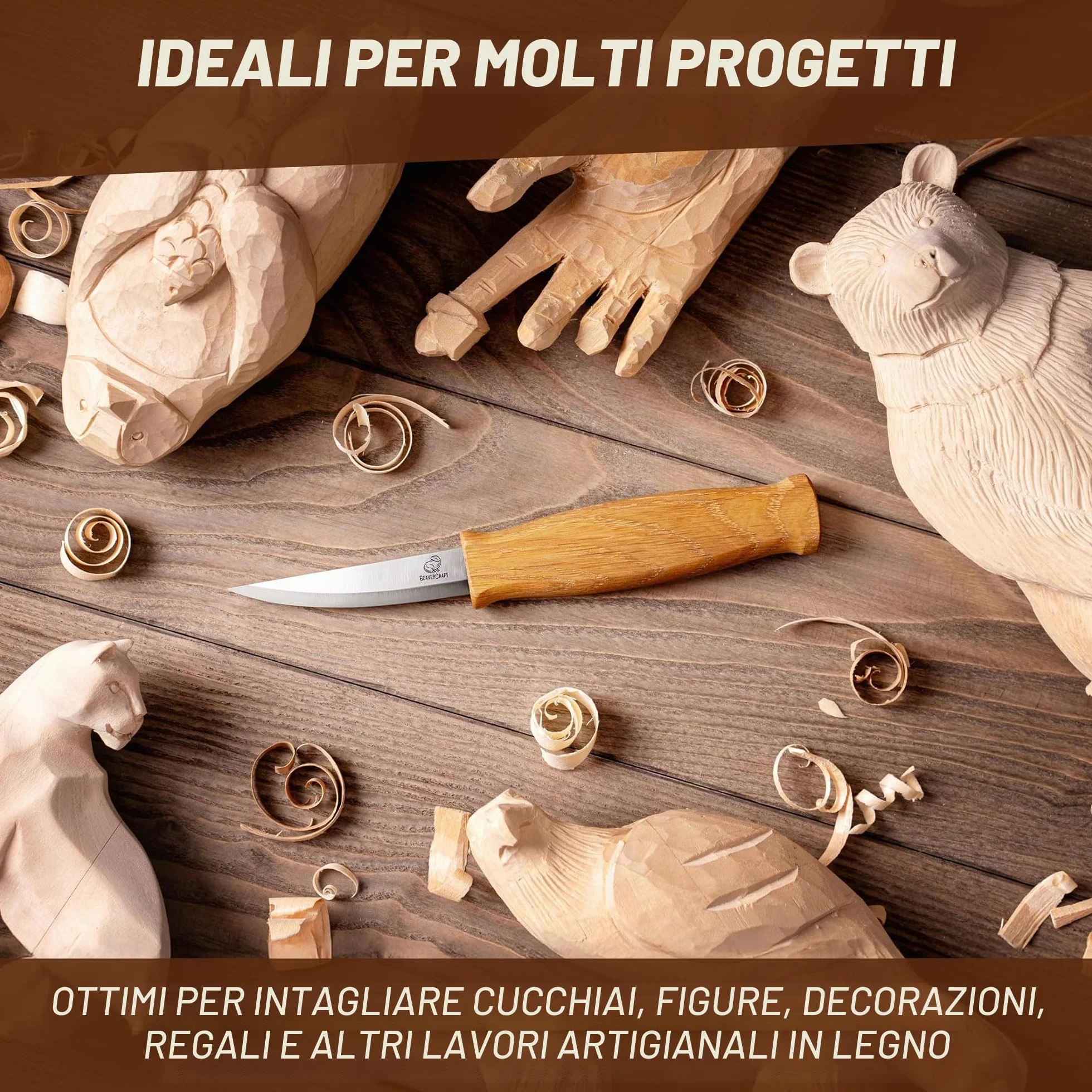 BeaverCraft C4 Coltello per Intaglio del Legno Sloyd per Sgrossatura
