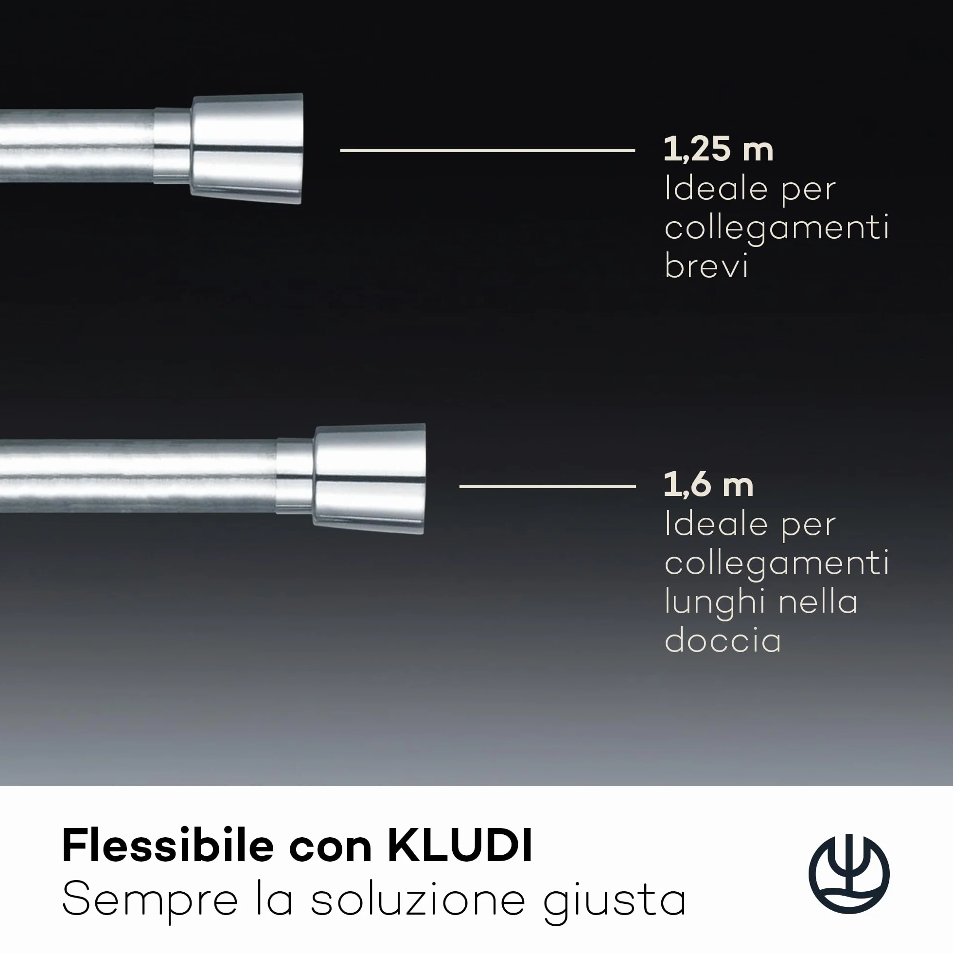 KLUDI-X3 tubo doccia universale 1,60 m, facile da pulire, flessibile doccia con doppia protezione antitorsione, resistente al kink, attacco standard, tubo flessible doccia cromo