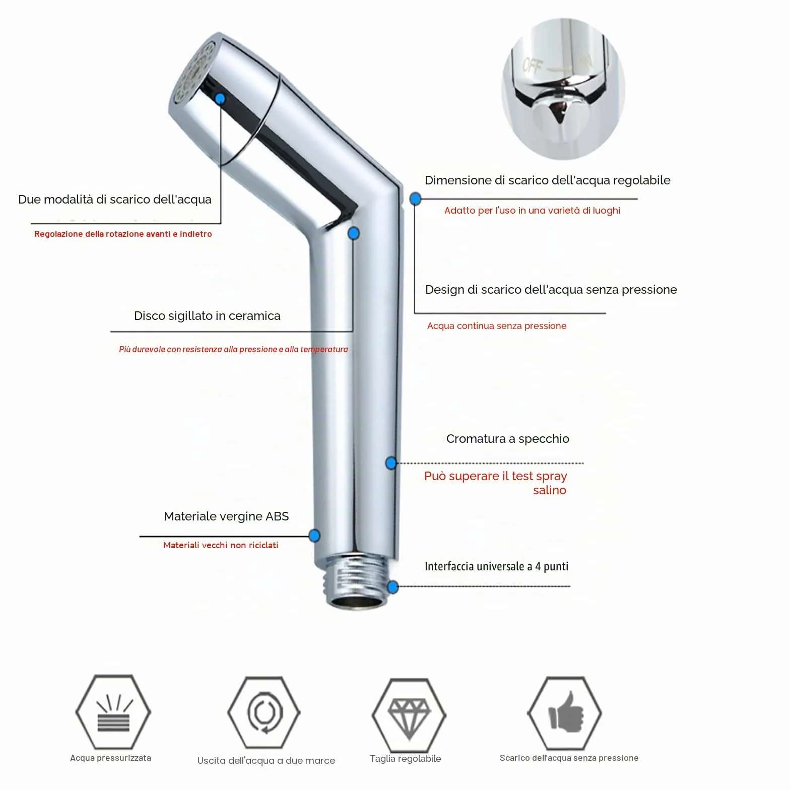 Doccetta bidet a mano ABS Cromo regolabile kit spray per pannolini bambini con erogatore rubinetto tubo gancio
